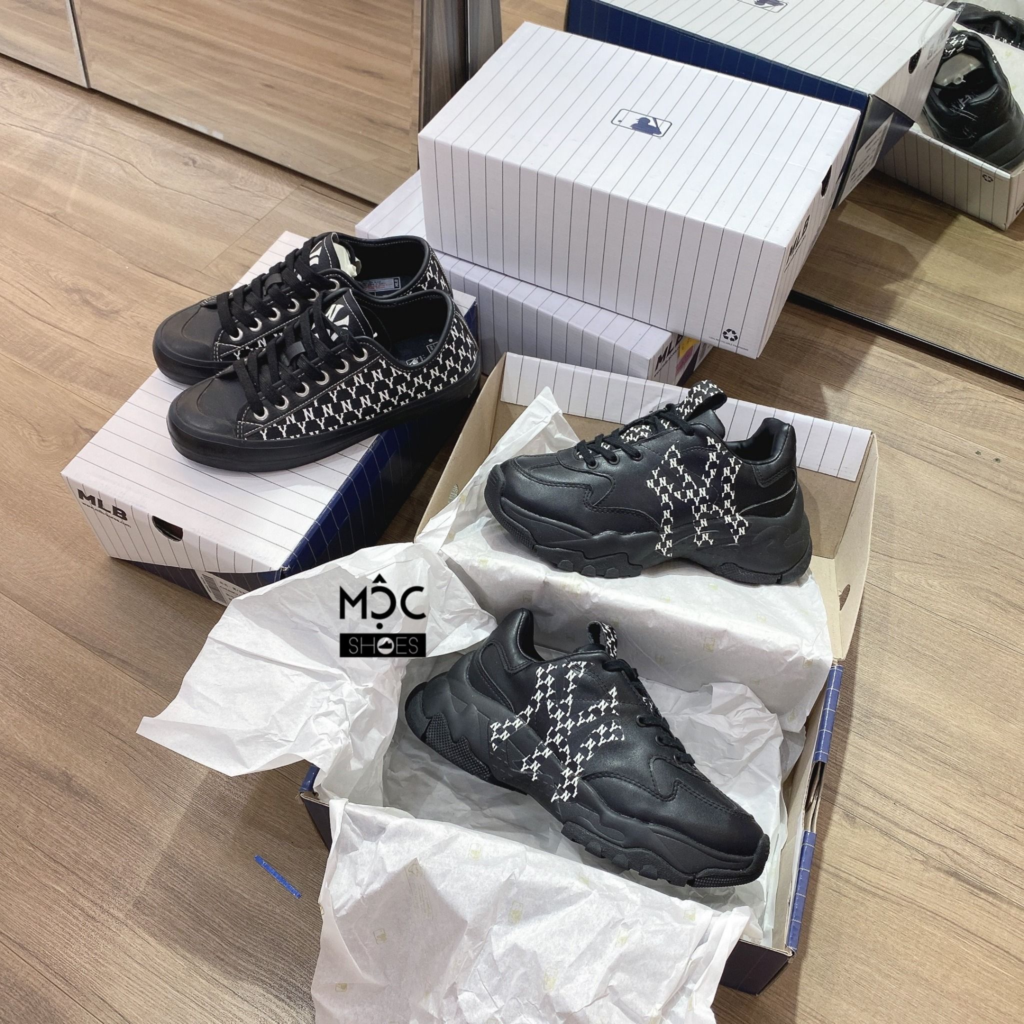 0640 - HÀNG CHÍNH HÃNG - GIÀY SNEAKER MLB BIG BALL CHUNKY MONOGRAM LT NEW YORK MÀU ĐEN - *BLACK* - CODE: 32SHCM011 - 50L