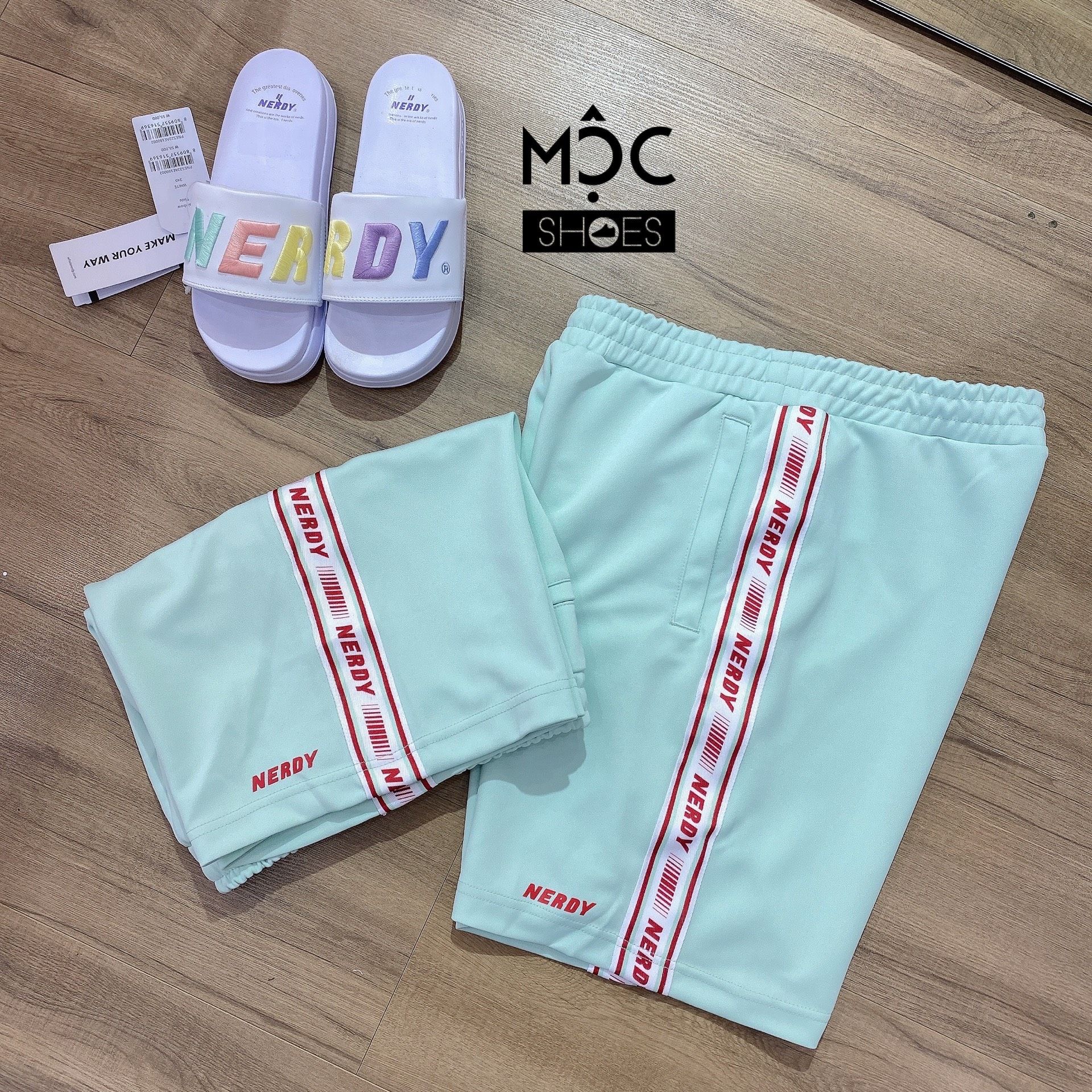 0710 - HÀNG CHÍNH HÃNG - QUẦN SHORT ĐÙI NERDY LINE MÀU XANH MINT 2022 - *MINT/RED* - CODE