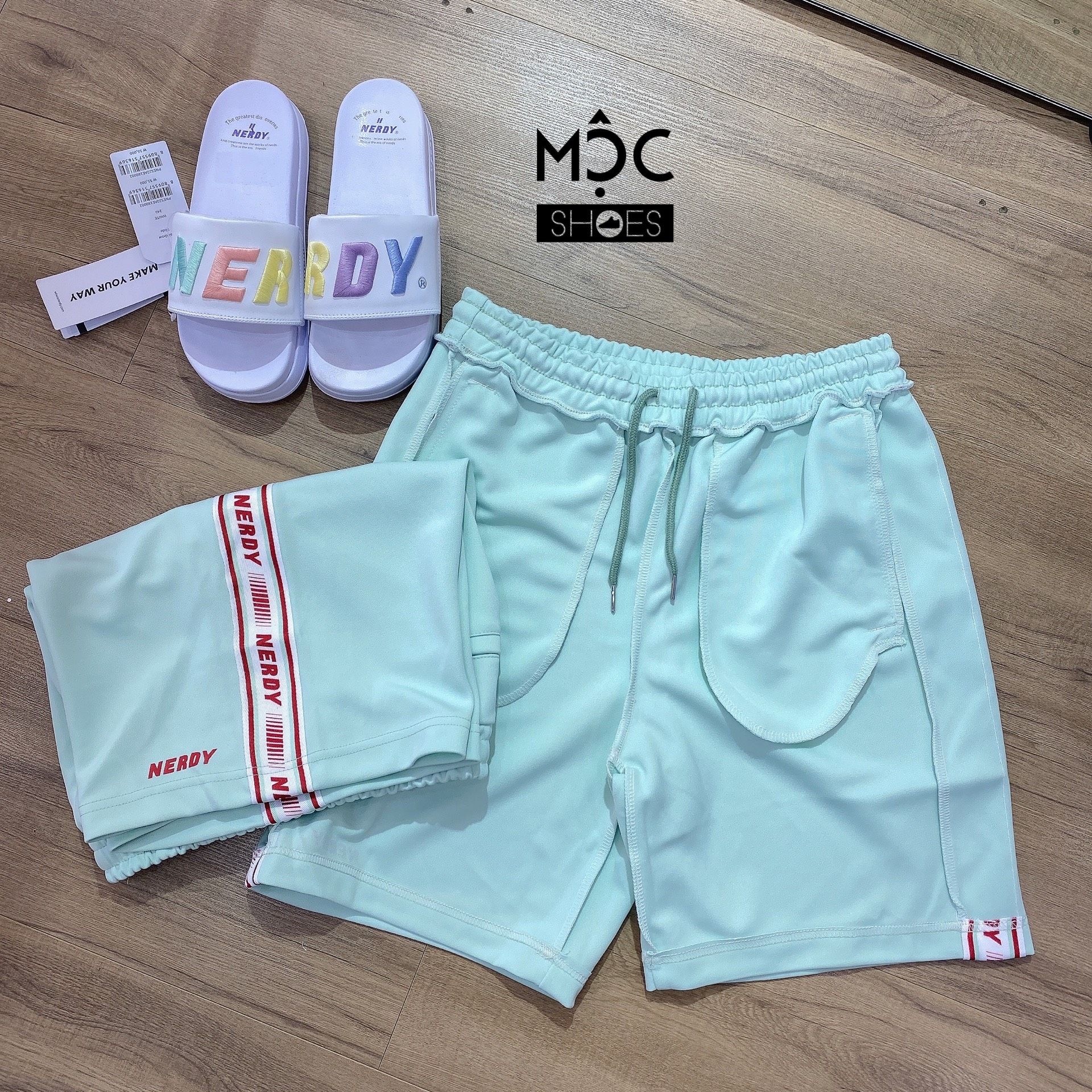 0710 - HÀNG CHÍNH HÃNG - QUẦN SHORT ĐÙI NERDY LINE MÀU XANH MINT 2022 - *MINT/RED* - CODE