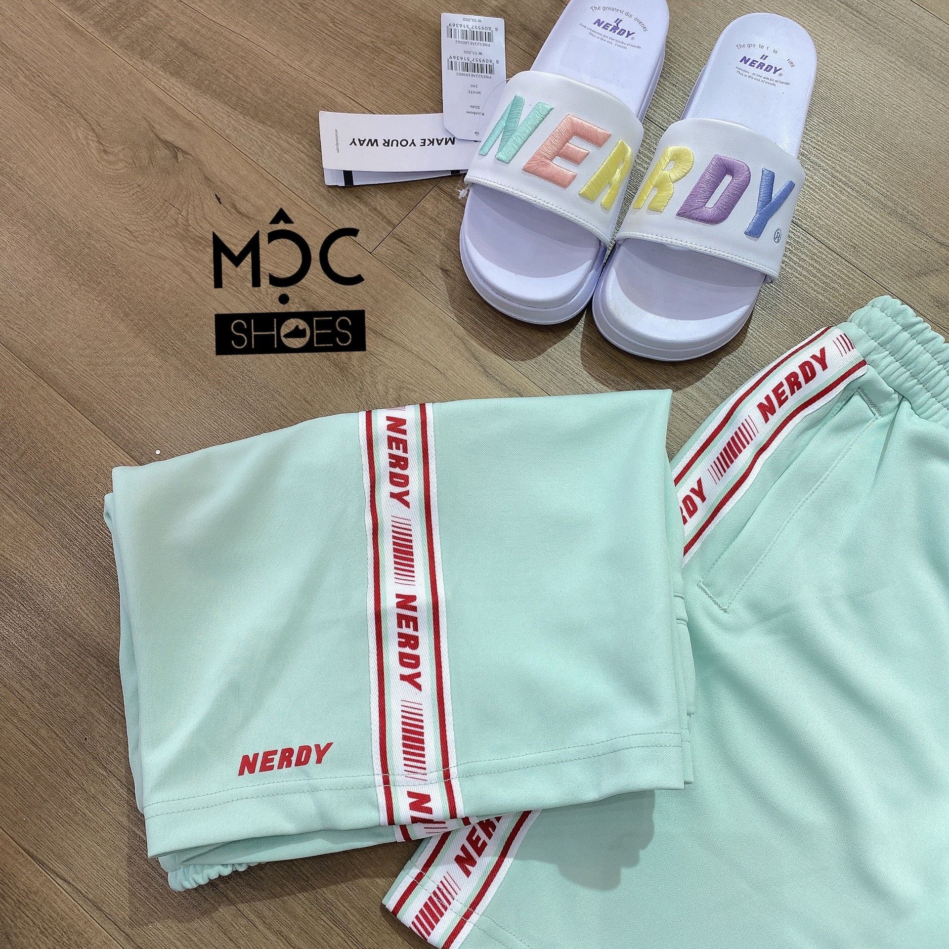 0710 - HÀNG CHÍNH HÃNG - QUẦN SHORT ĐÙI NERDY LINE MÀU XANH MINT 2022 - *MINT/RED* - CODE