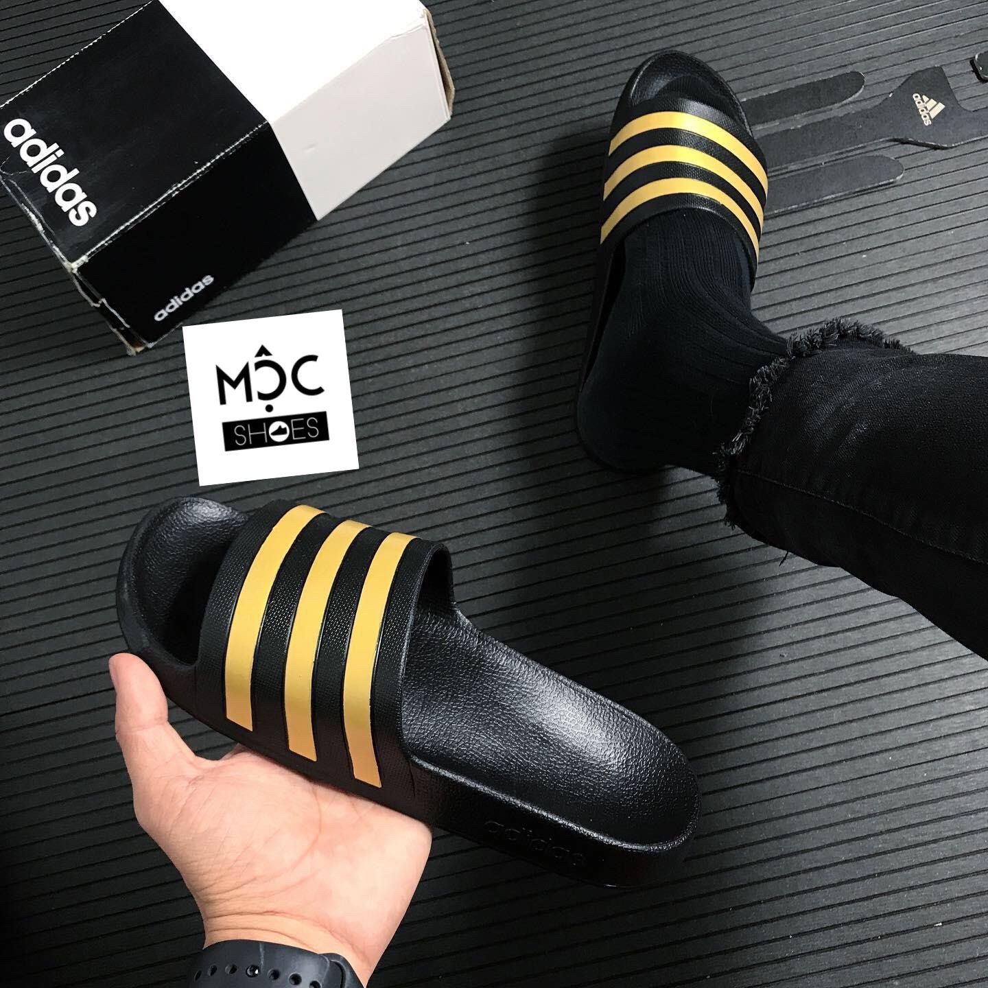 0735 - HÀNG CHÍNH HÃNG - DÉP ĐÚC ADIDAS AQUA SLIDE - MÀU ĐEN SỌC VÀNG GOLD - *BLACK/GOLD* - CODE: EG1758
