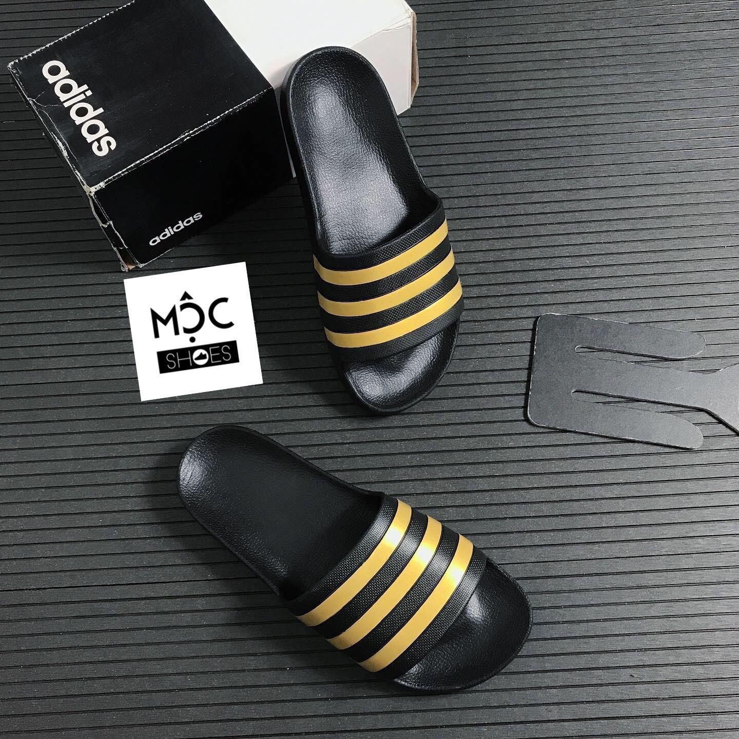 0735 - HÀNG CHÍNH HÃNG - DÉP ĐÚC ADIDAS AQUA SLIDE - MÀU ĐEN SỌC VÀNG GOLD - *BLACK/GOLD* - CODE: EG1758