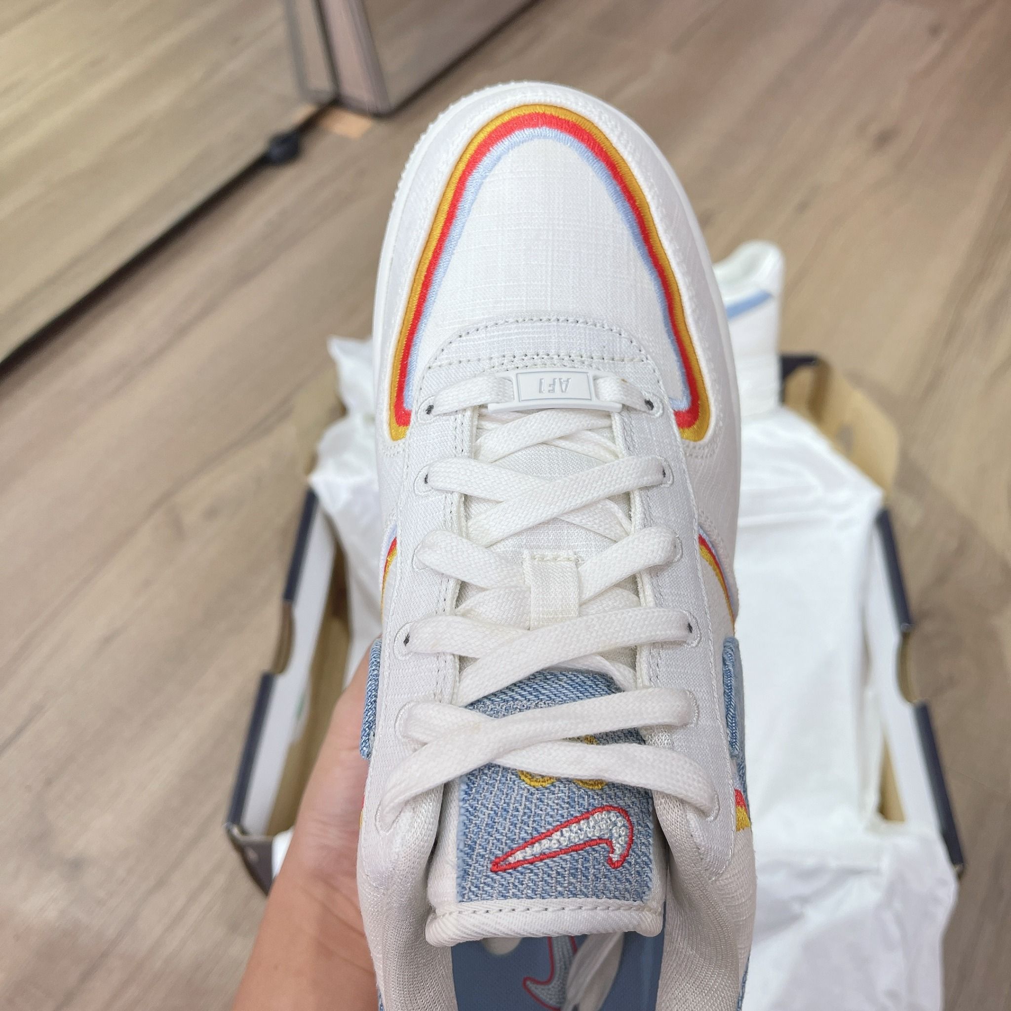 0764 - HÀNG CHÍNH HÃNG - GIÀY NIKE AIR FORCE 1 SAIL DENIM SWOOSH MÀU KEM - *CREAM* - CODE: DJ4655 133