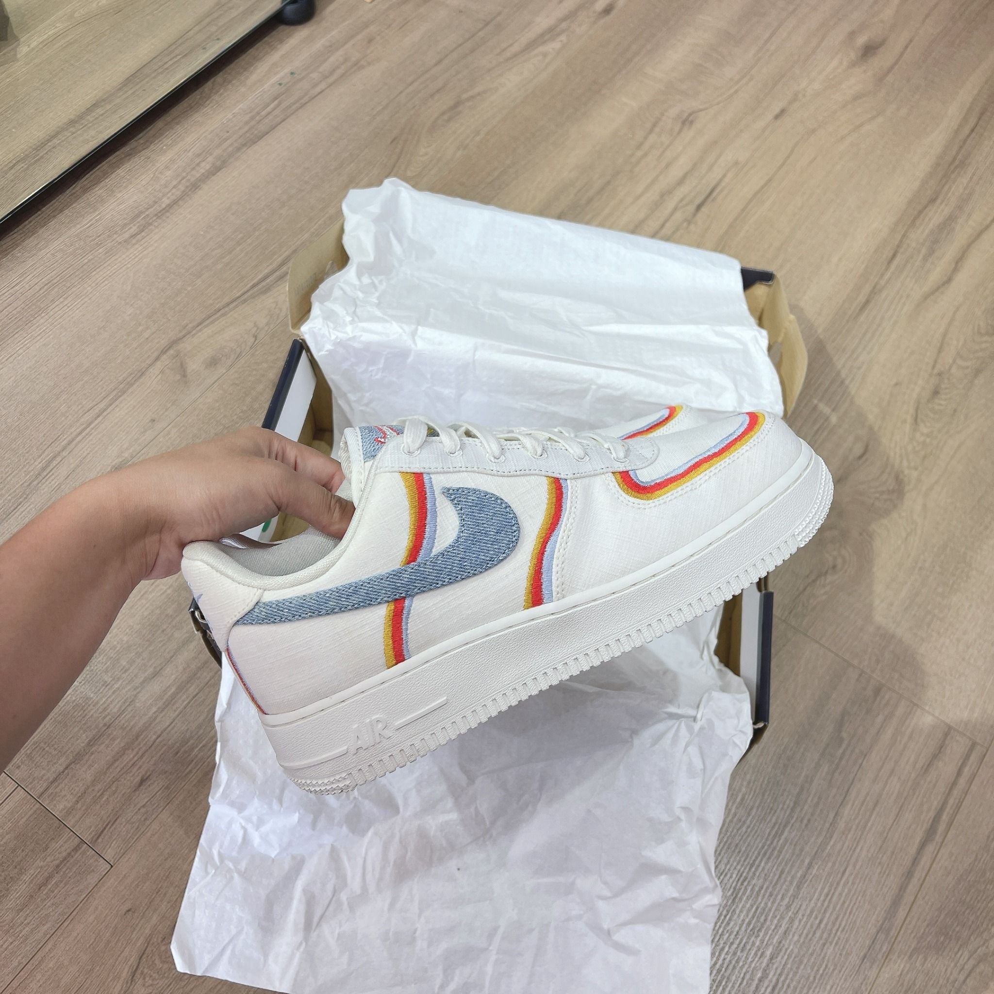 0764 - HÀNG CHÍNH HÃNG - GIÀY NIKE AIR FORCE 1 SAIL DENIM SWOOSH MÀU KEM - *CREAM* - CODE: DJ4655 133