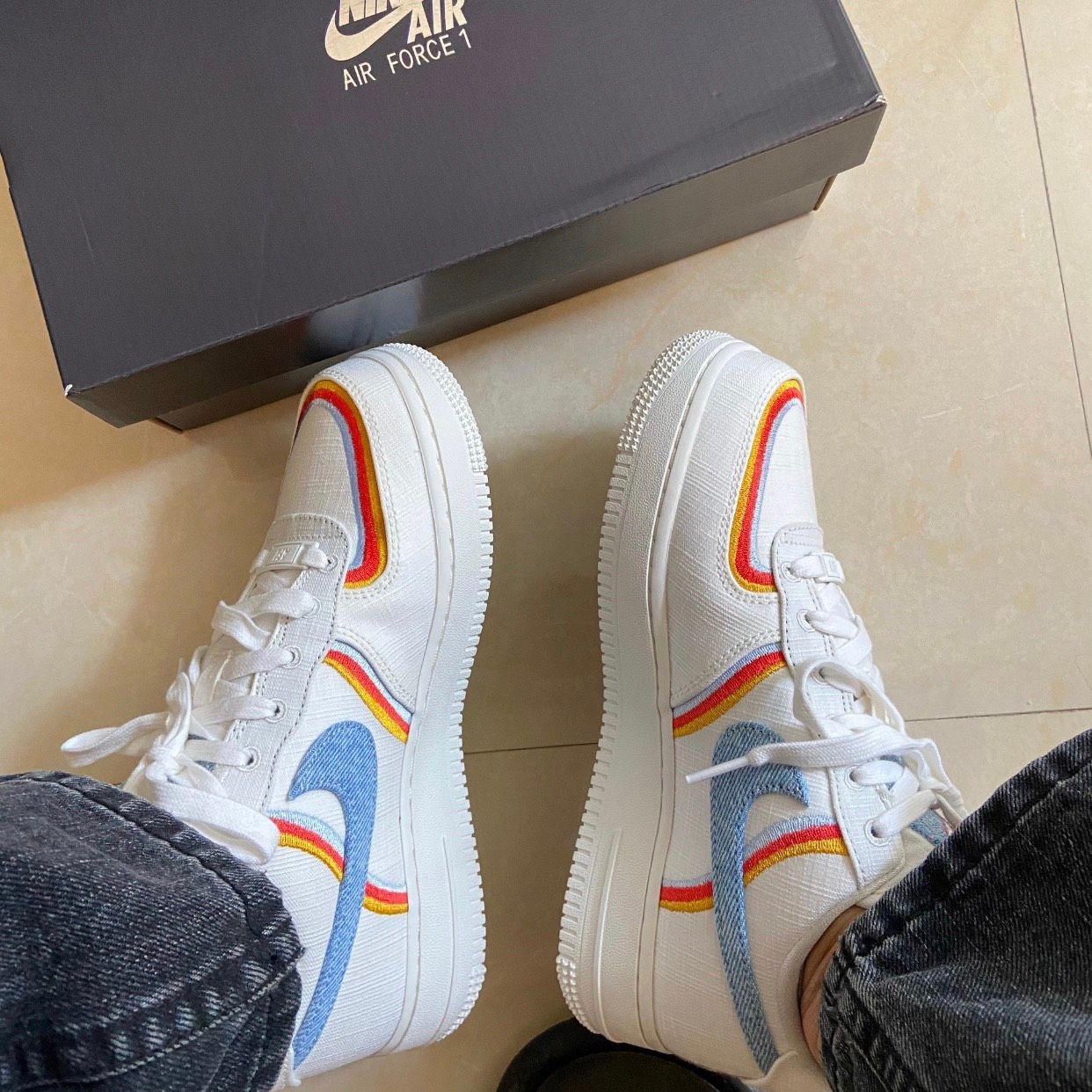 0764 - HÀNG CHÍNH HÃNG - GIÀY NIKE AIR FORCE 1 SAIL DENIM SWOOSH MÀU KEM - *CREAM* - CODE: DJ4655 133