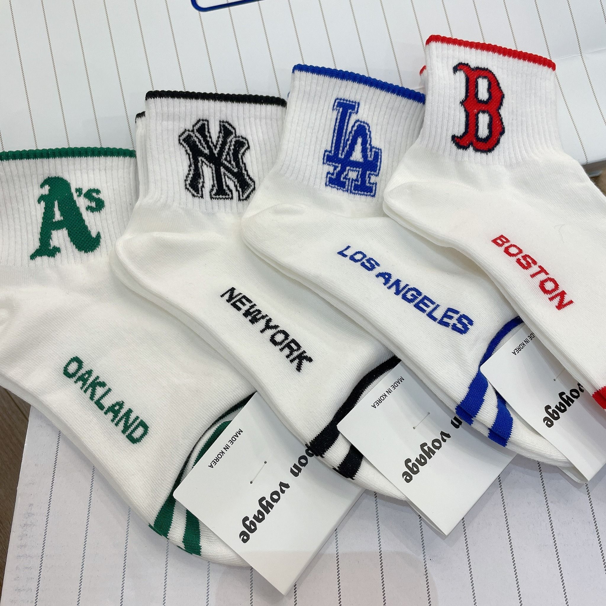 0808 - HÀNG CHÍNH HÃNG - VỚ TẤT KOREA X MLB CỔ LỬNG LOGO A'S GREEN XANH LÁ 2022 - *WHITE*