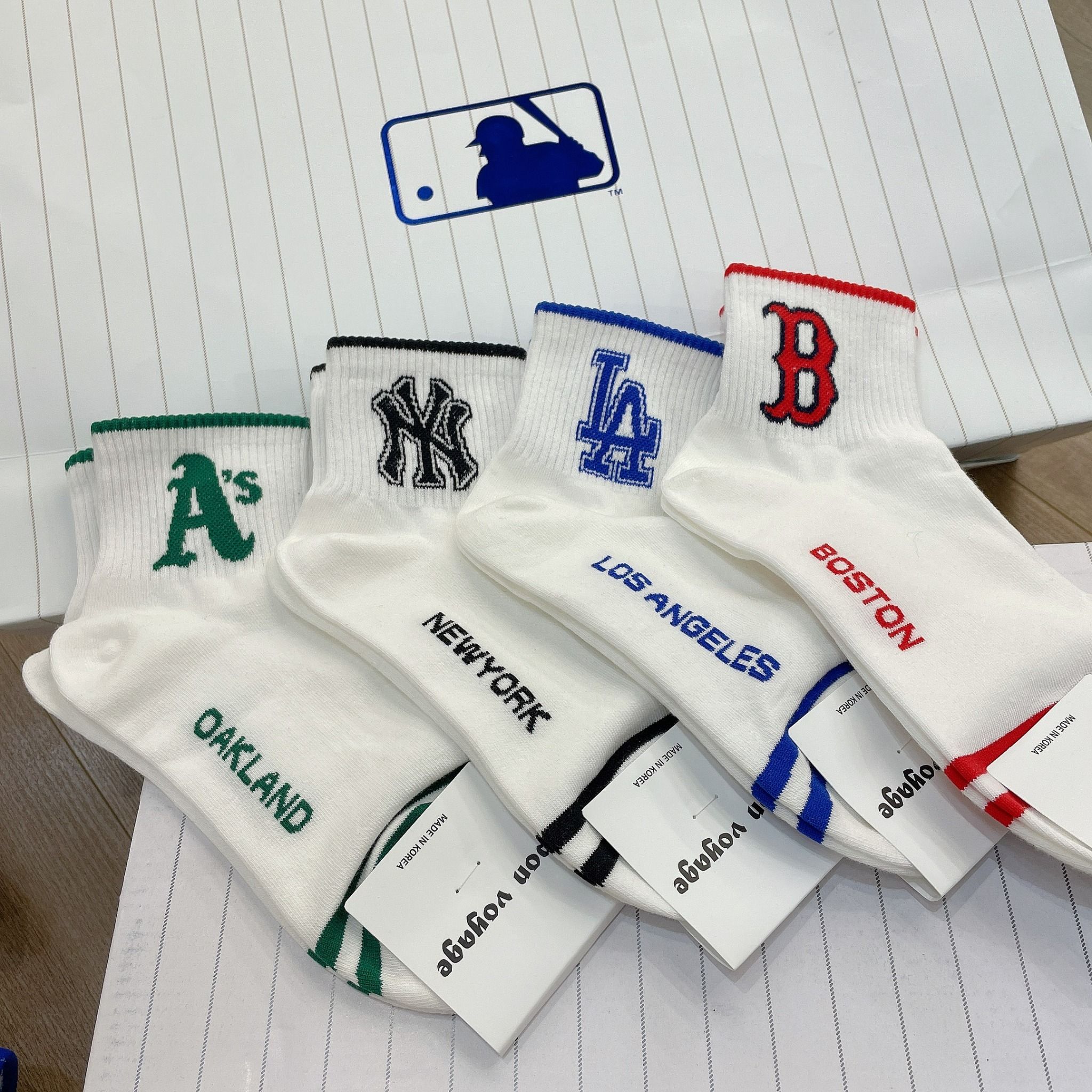 0803 - HÀNG CHÍNH HÃNG - VỚ TẤT KOREA X MLB CỔ LỬNG LOGO NEW YORK ĐEN 2022 - *WHITE*