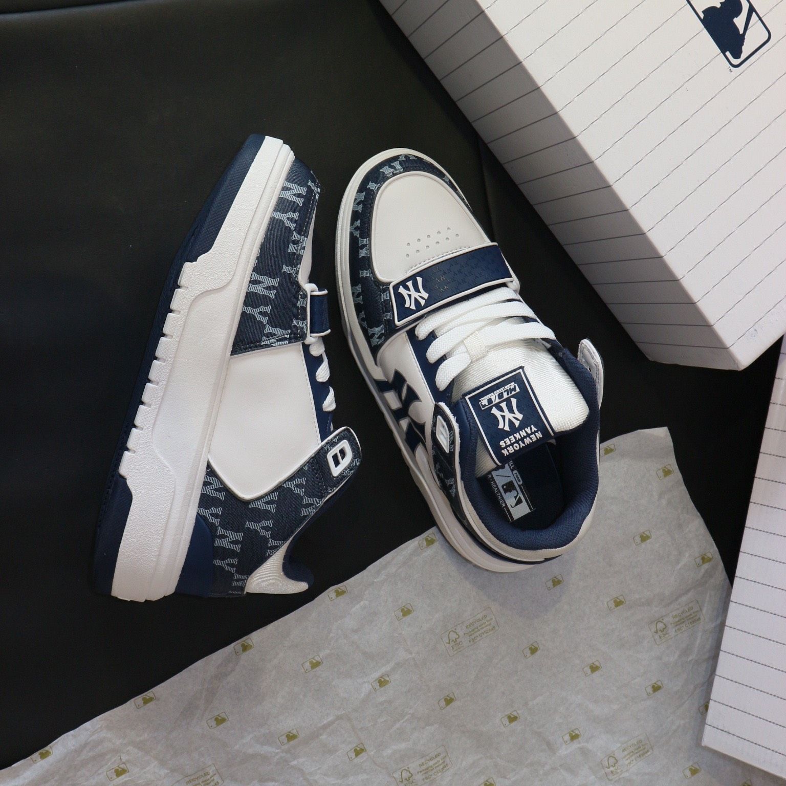 0838 - HÀNG CHÍNH HÃNG - GIÀY MLB CHUNKY LINER MID MONOGRAM MÀU XANH NAVY - *NAVY/WHITE* - CODE: 3ASXLM13N