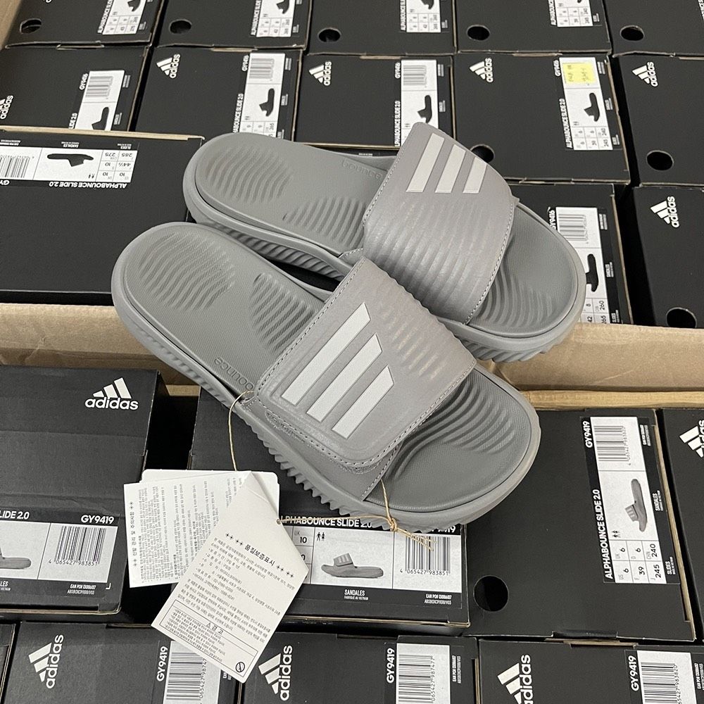 0842 - HÀNG CHÍNH HÃNG - DÉP QUAI NGANG ADIDAS ALPHA BOUNCE 2.0 XÁM SỌC TRẮNG - CODE: GY9419