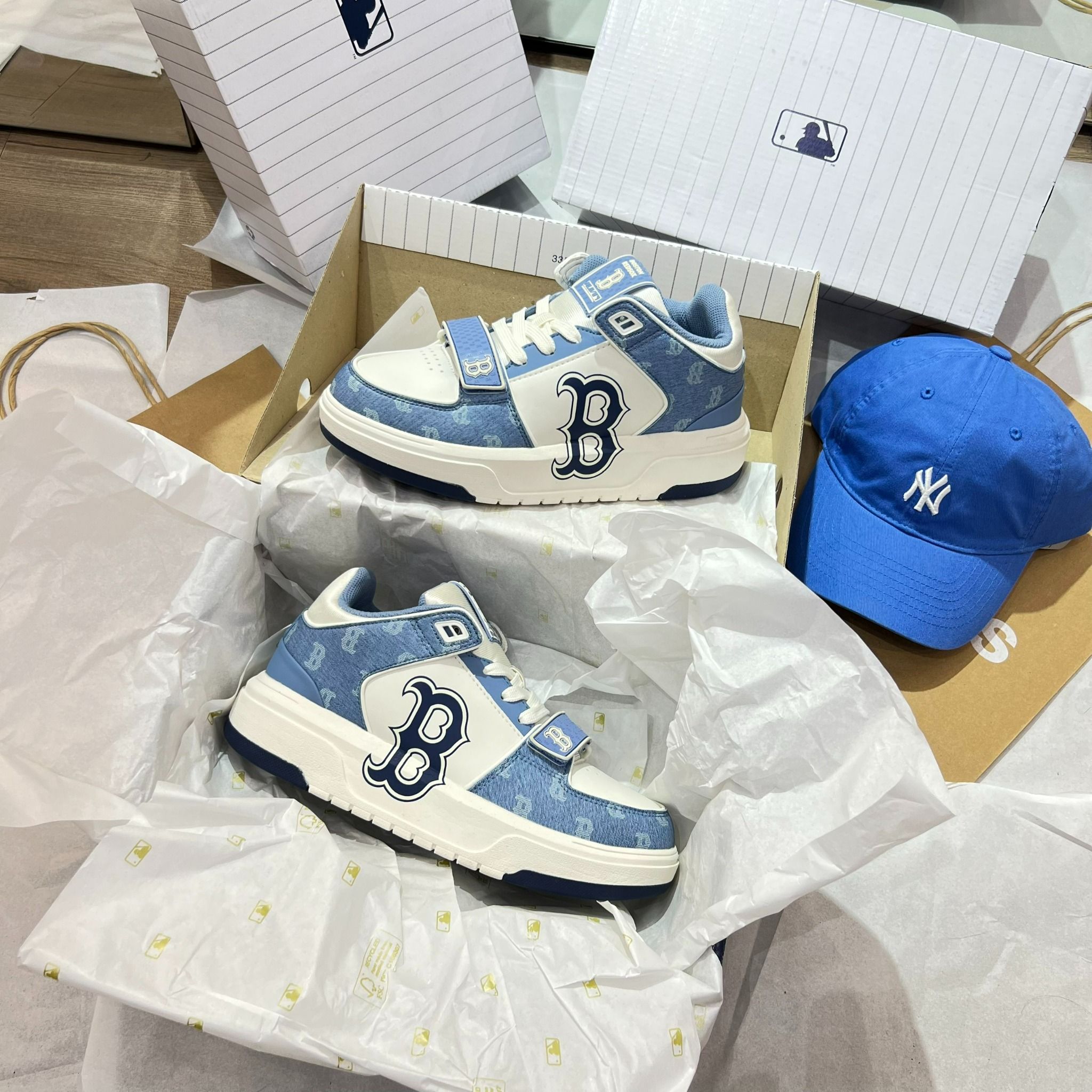 0839 - HÀNG CHÍNH HÃNG - GIÀY MLB CHUNKY LINER MID MONOGRAM BOSTON MÀU XANH BLUE - *BLUE/WHITE* - CODE: 3ASXLM13N