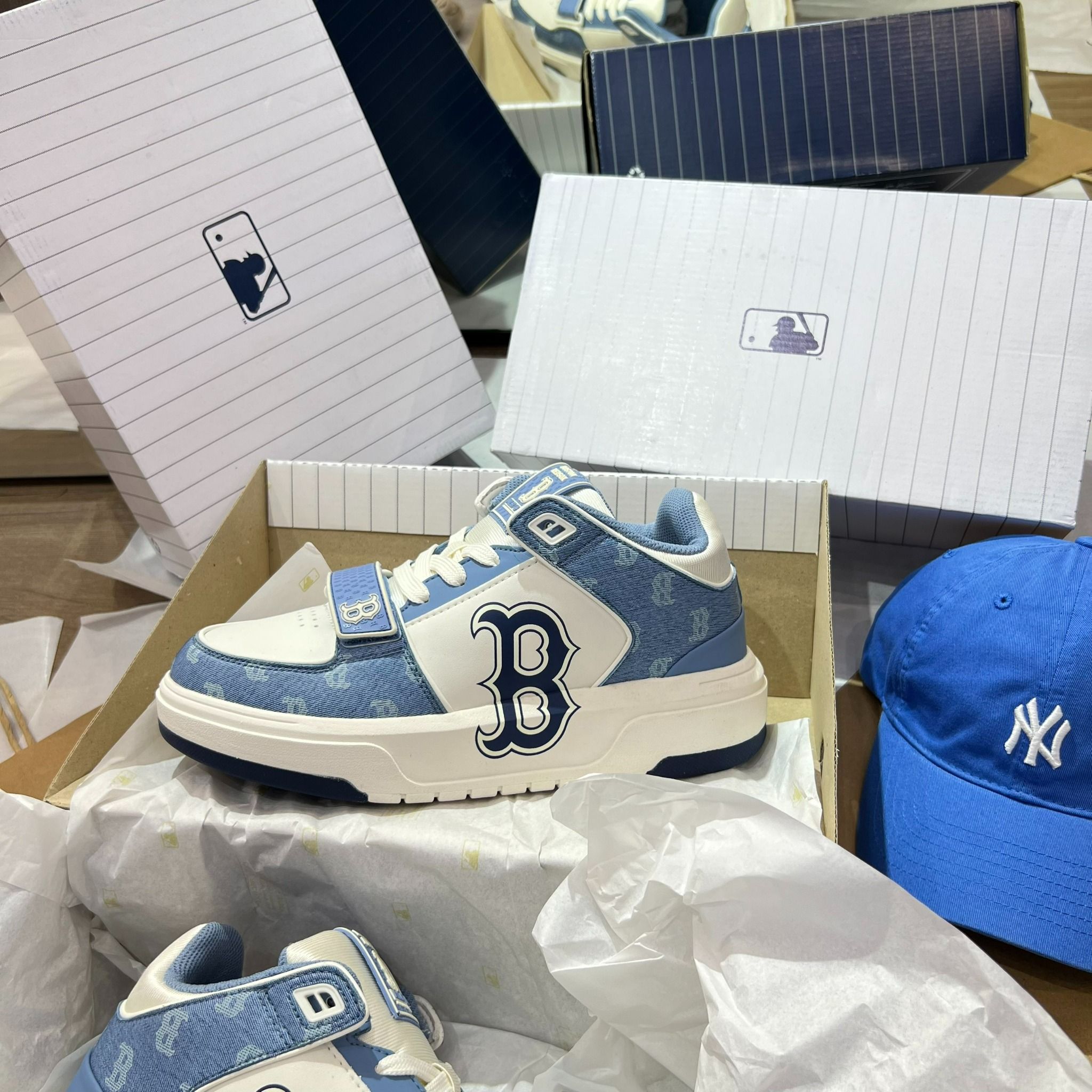 0839 - HÀNG CHÍNH HÃNG - GIÀY MLB CHUNKY LINER MID MONOGRAM BOSTON MÀU XANH BLUE - *BLUE/WHITE* - CODE: 3ASXLM13N