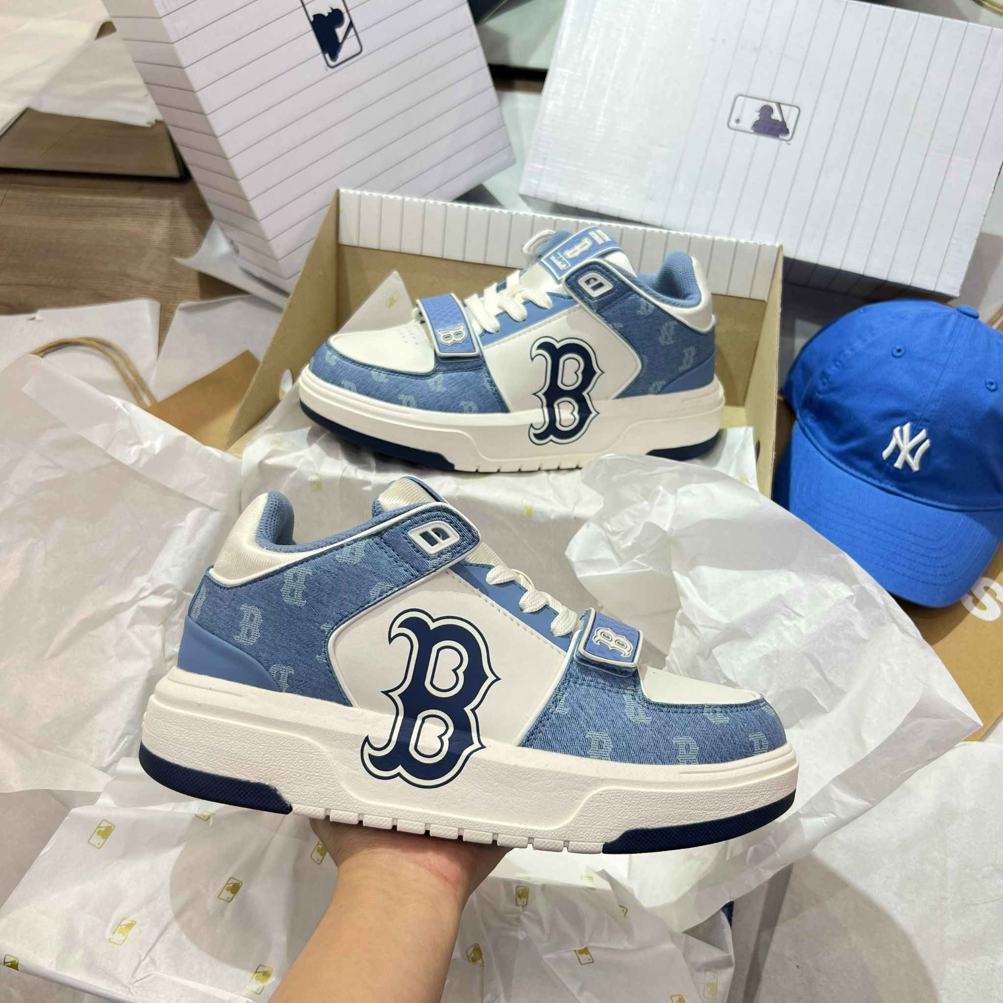 0839 - HÀNG CHÍNH HÃNG - GIÀY MLB CHUNKY LINER MID MONOGRAM BOSTON MÀU XANH BLUE - *BLUE/WHITE* - CODE: 3ASXLM13N