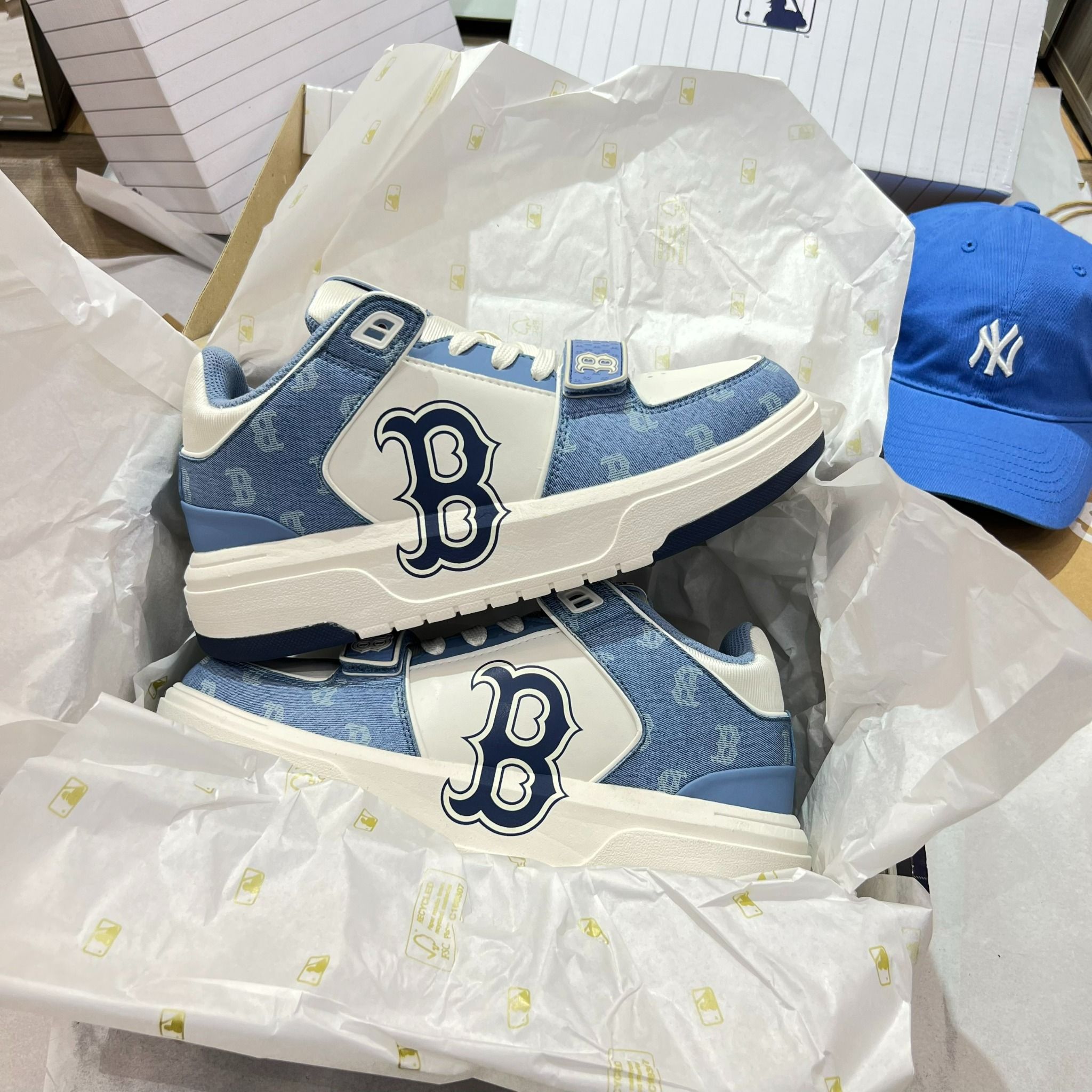 0839 - HÀNG CHÍNH HÃNG - GIÀY MLB CHUNKY LINER MID MONOGRAM BOSTON MÀU XANH BLUE - *BLUE/WHITE* - CODE: 3ASXLM13N