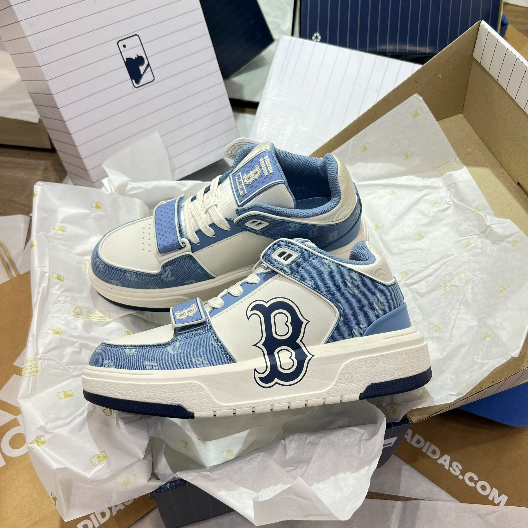 0839 - HÀNG CHÍNH HÃNG - GIÀY MLB CHUNKY LINER MID MONOGRAM BOSTON MÀU XANH BLUE - *BLUE/WHITE* - CODE: 3ASXLM13N