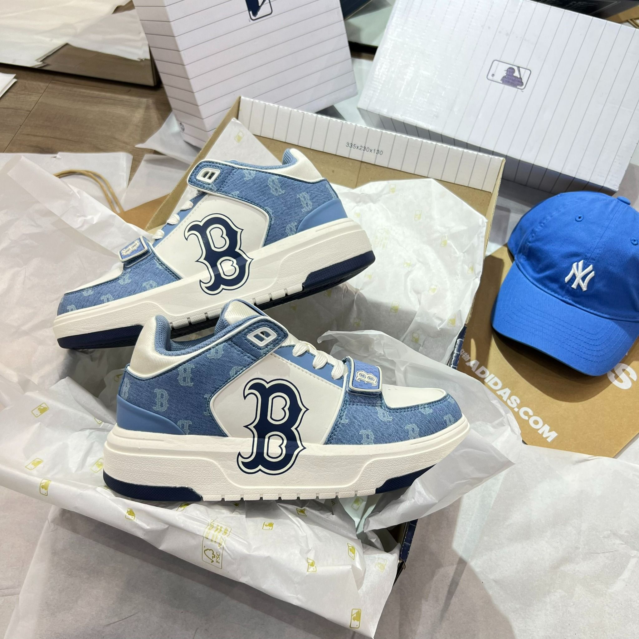0839 - HÀNG CHÍNH HÃNG - GIÀY MLB CHUNKY LINER MID MONOGRAM BOSTON MÀU XANH BLUE - *BLUE/WHITE* - CODE: 3ASXLM13N
