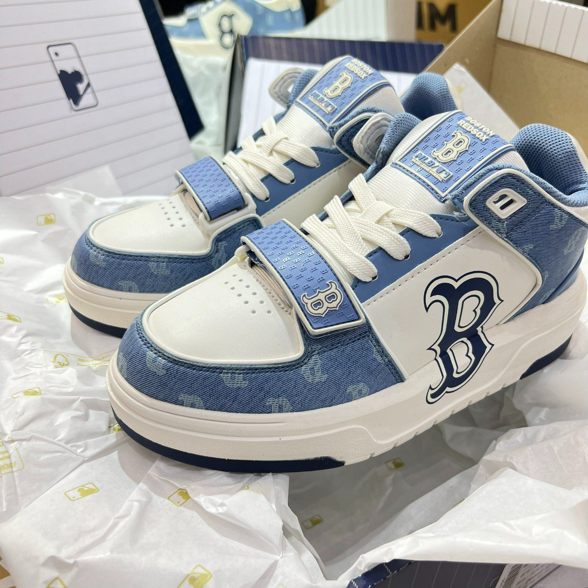 0839 - HÀNG CHÍNH HÃNG - GIÀY MLB CHUNKY LINER MID MONOGRAM BOSTON MÀU XANH BLUE - *BLUE/WHITE* - CODE: 3ASXLM13N