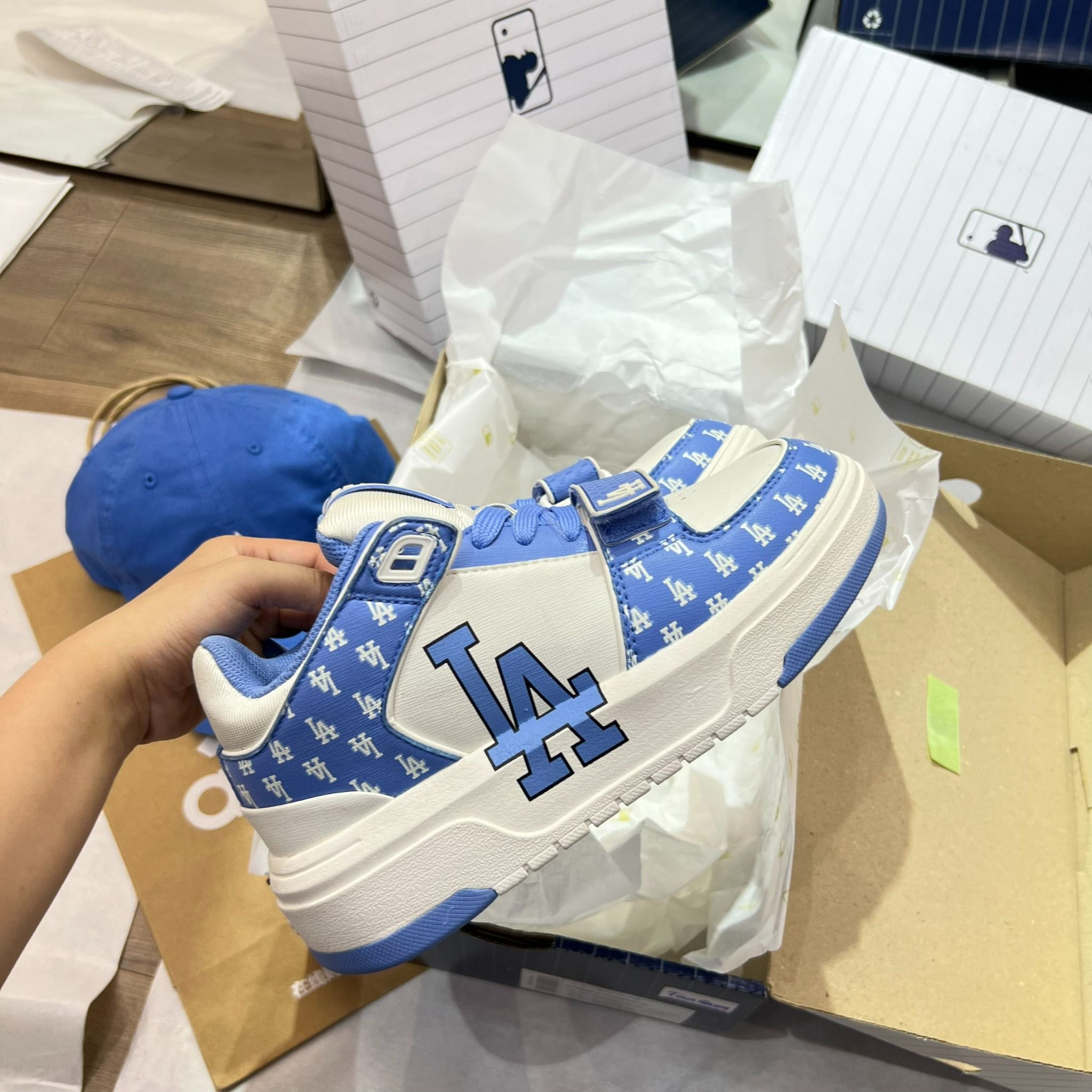 0845 - HÀNG CHÍNH HÃNG - GIÀY MLB CHUNKY LINER MID MONOGRAM LA MÀU XANH BLUE - *BLUE/WHITE* - CODE: 3ASXLM13N