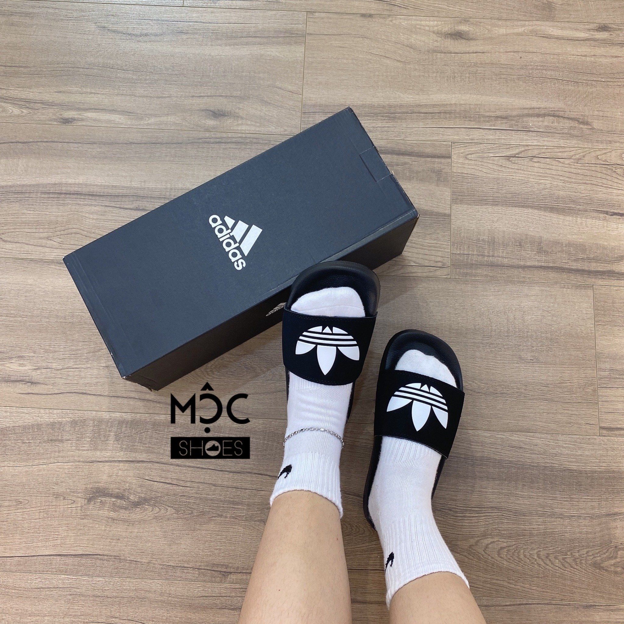 0925 - *CHÍNH HÃNG* Dép Adidas Lite - Đen logo cỏ ba lá - Code: EG8271