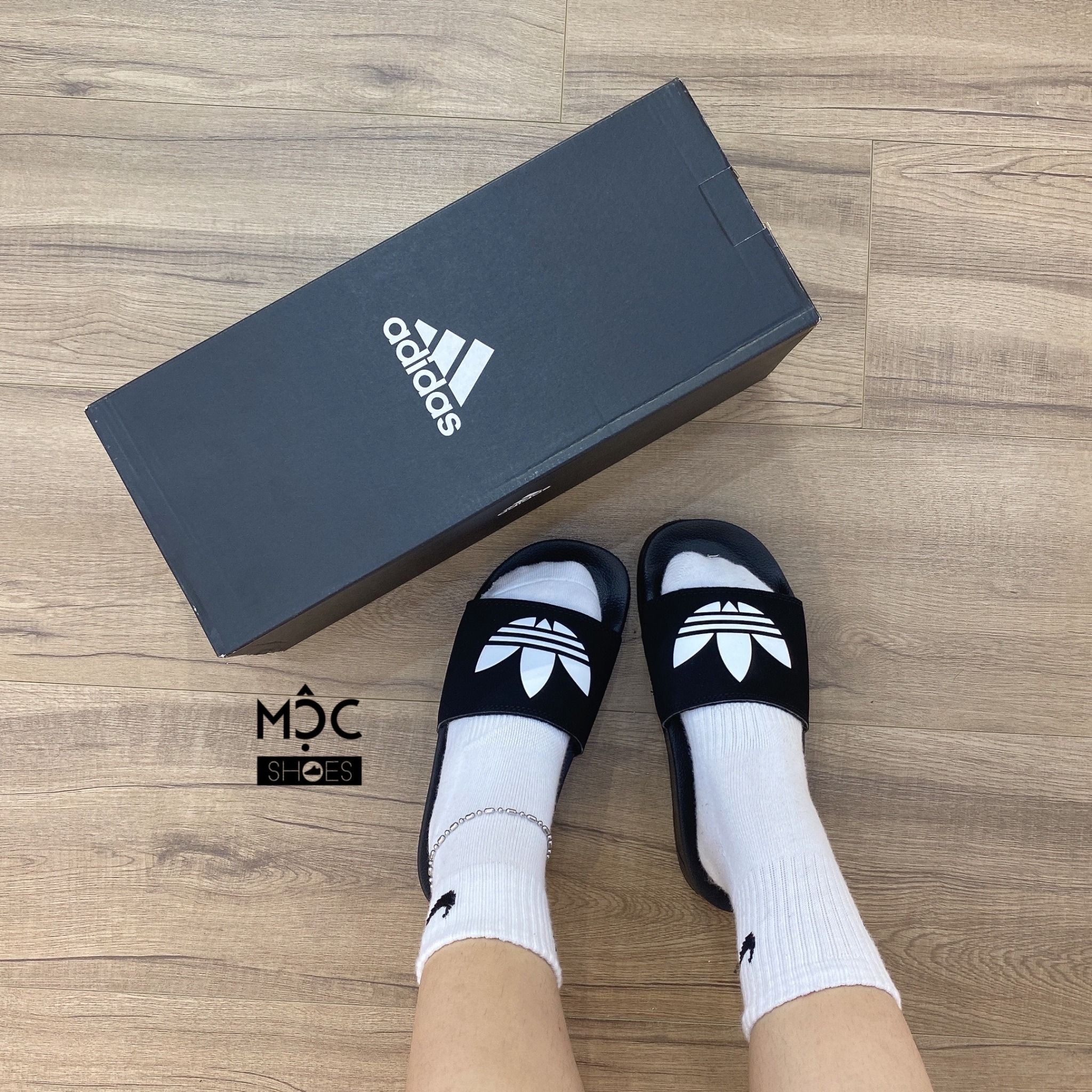 0925 - *CHÍNH HÃNG* Dép Adidas Lite - Đen logo cỏ ba lá - Code: EG8271