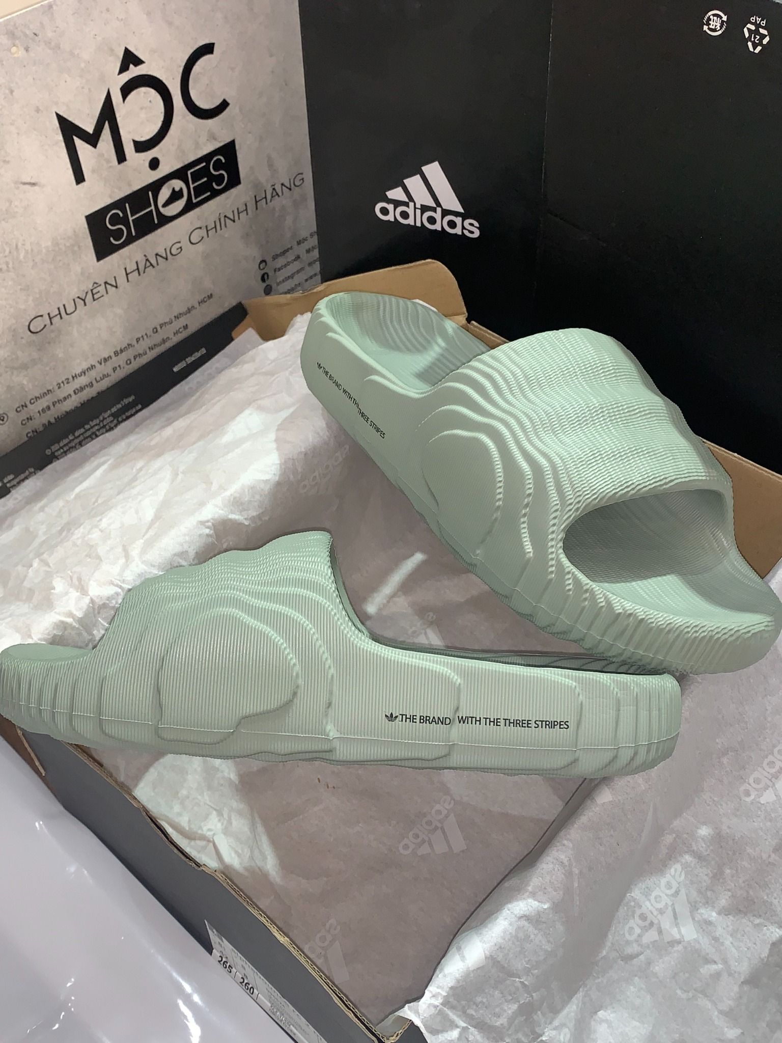 1065 - HÀNG CHÍNH HÃNG - DÉP ADIDAS 22 - BẬC THANG * XANH RÊU *