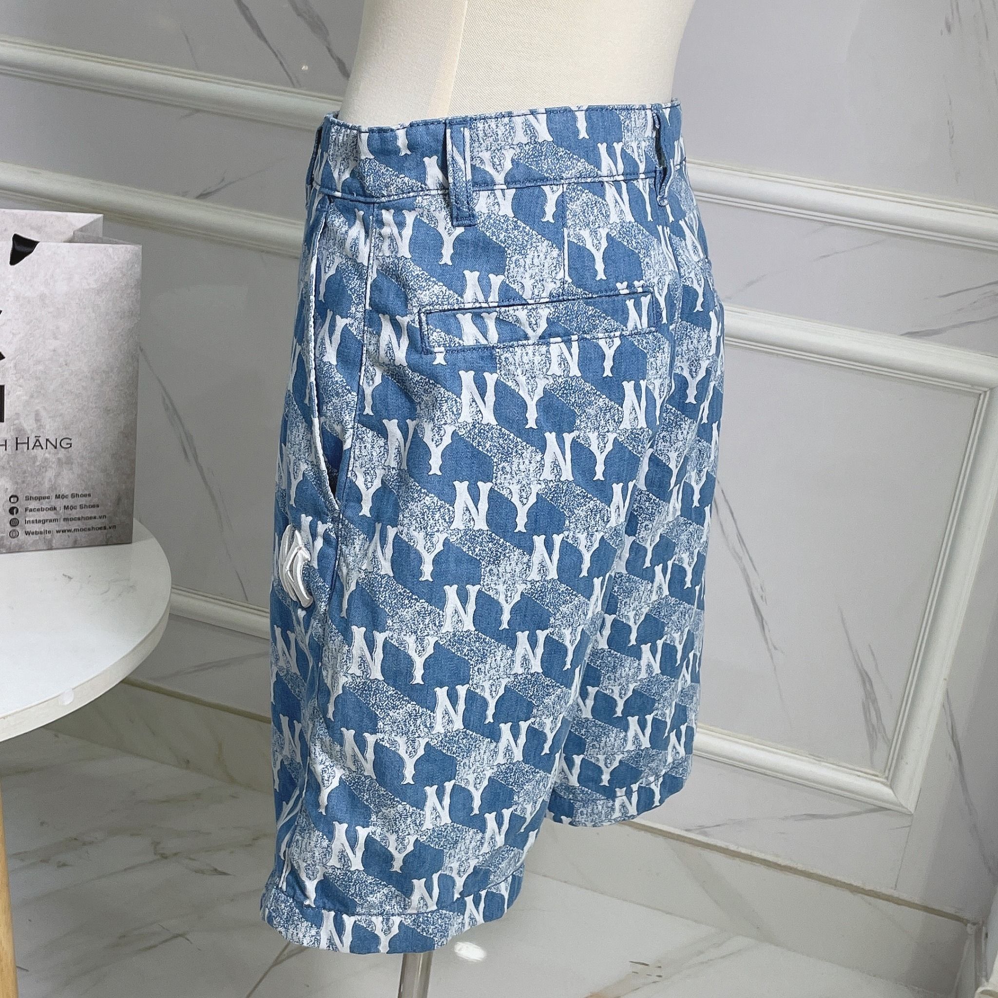 1123 - HÀNG CHÍNH HÃNG - QUẦN SHORTS JEANS MLB NEW YORK MONOGRAM - XANH NHẠT - CODE: 3LDPM0433