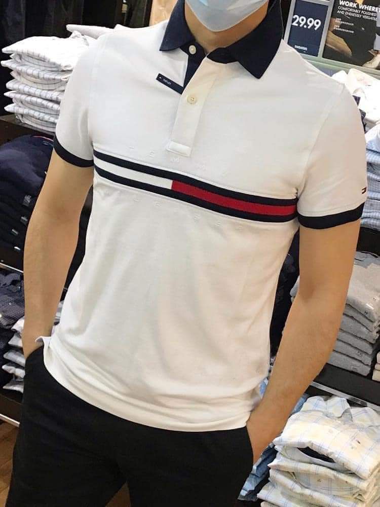 1141 - HÀNG CHÍNH HÃNG - ÁO Tommy - POLO - REGULAR FIT TOMMY BAR STRIPE - TRẮNG