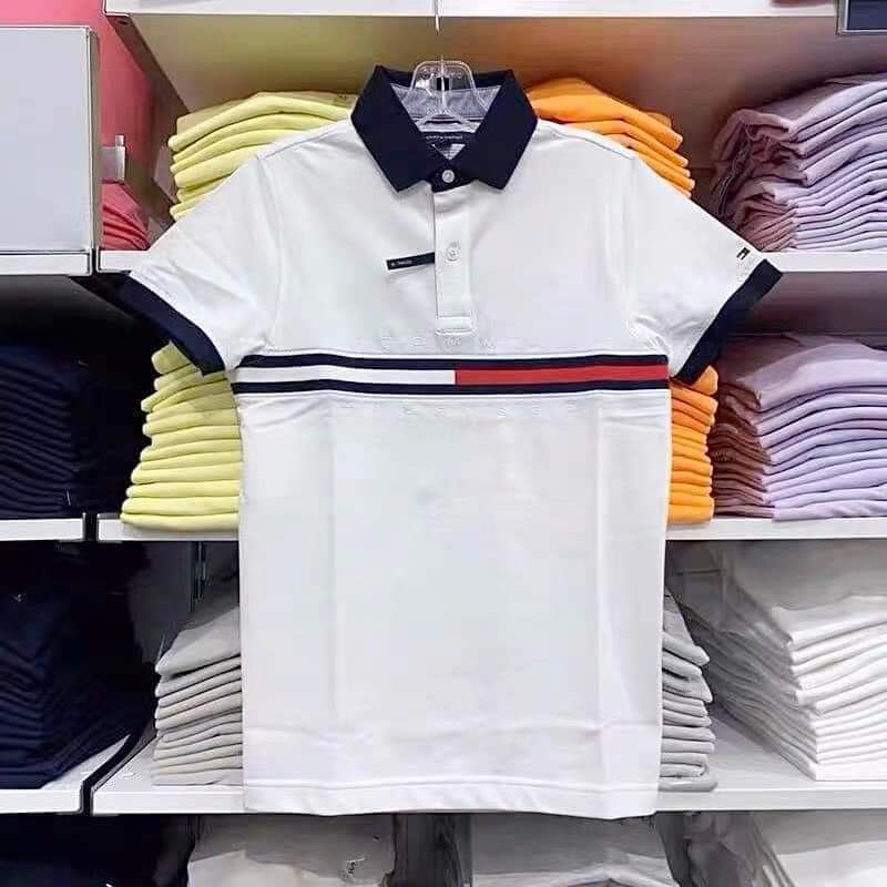 1141 - HÀNG CHÍNH HÃNG - ÁO Tommy - POLO - REGULAR FIT TOMMY BAR STRIPE - TRẮNG