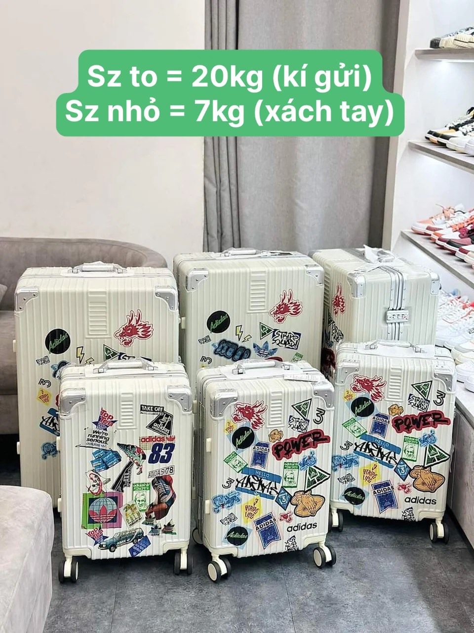 1127 - HÀNG CHÍNH HÃNG - Vali Adidas Sticker - LỚN (Size 28 - Kí Gửi) - MÀU TRẮNG KEM