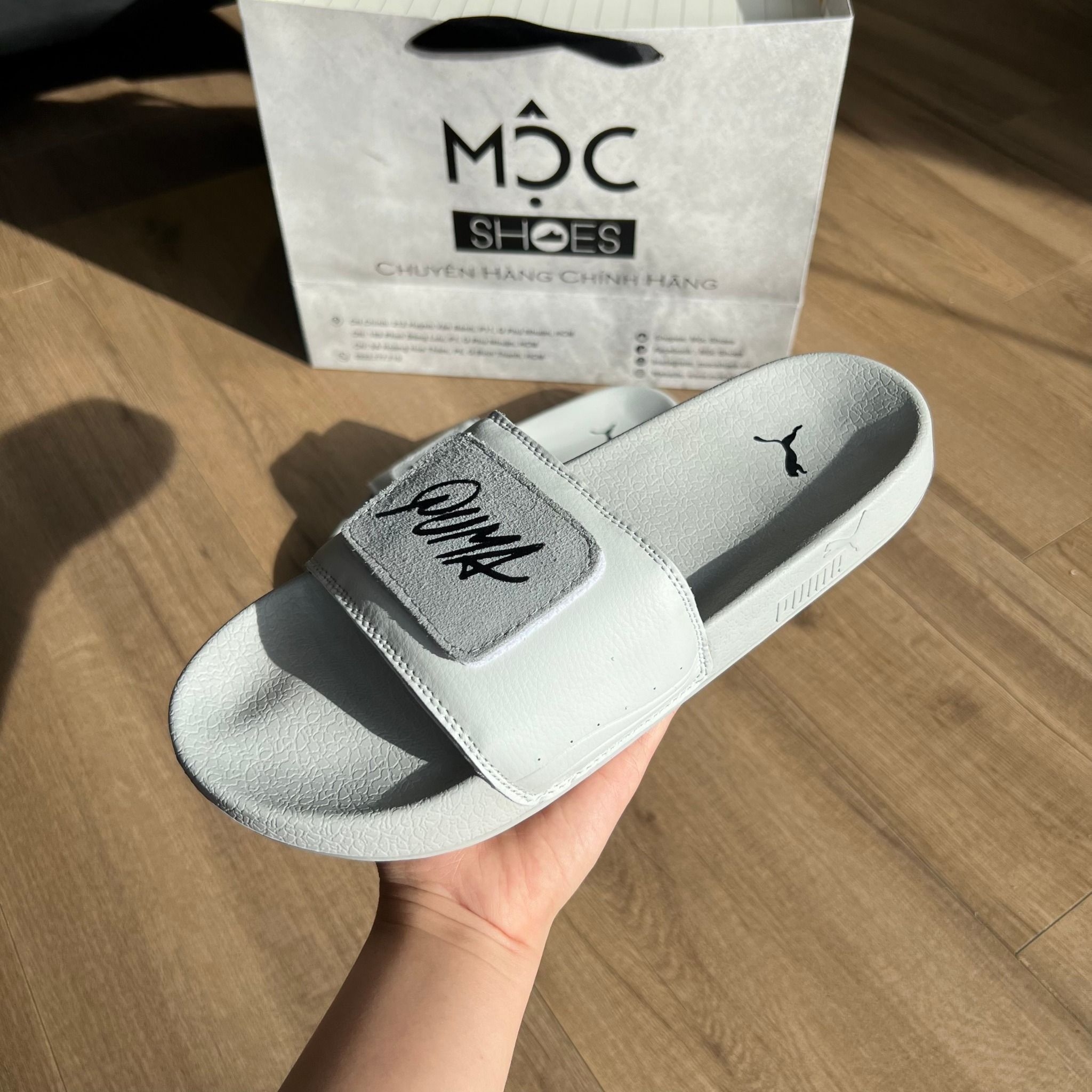 1153 - HÀNG CHÍNH HÃNG - DÉP PUMA SUEDE - LOGO DÁN - *GREY / LOGO SILVER*