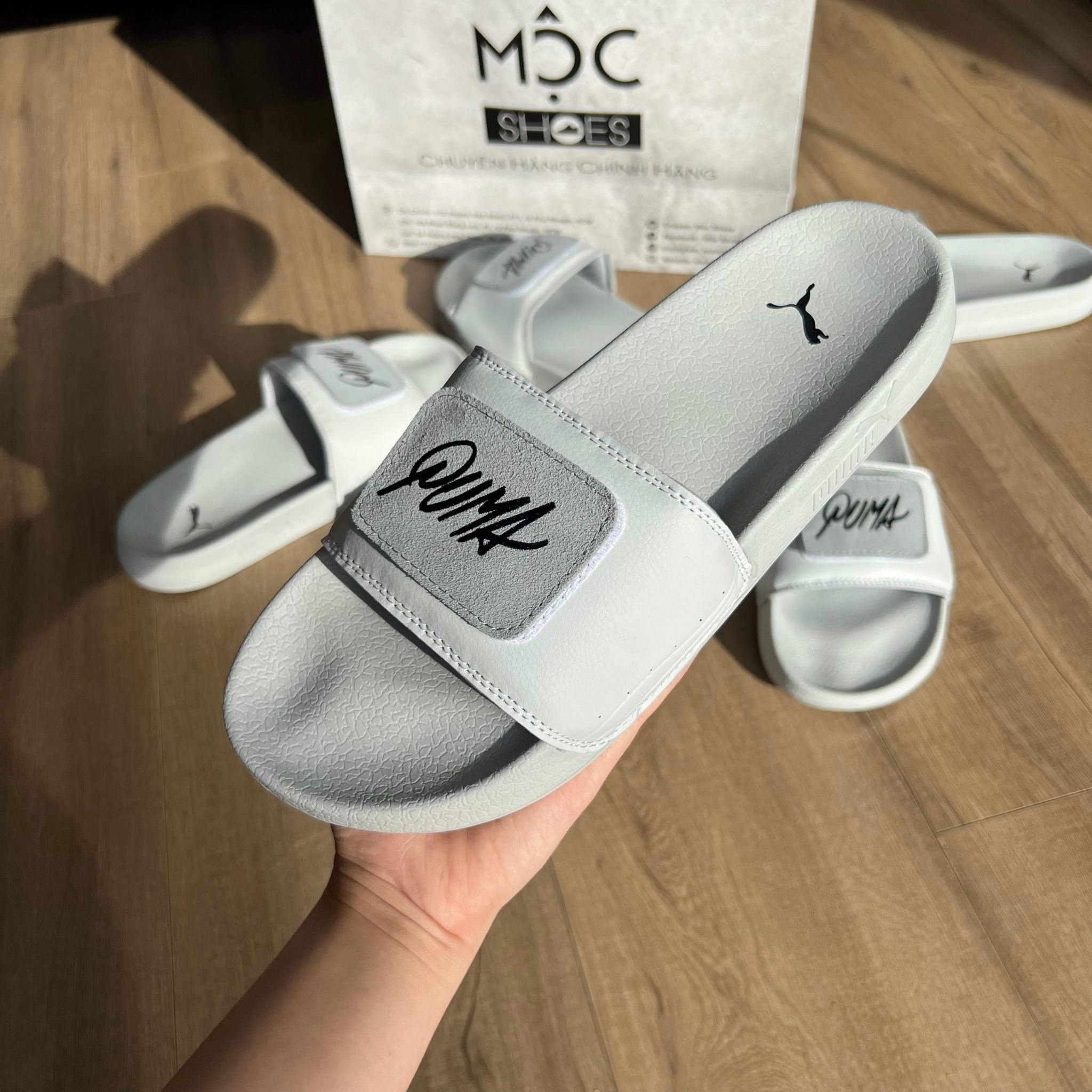 1153 - HÀNG CHÍNH HÃNG - DÉP PUMA SUEDE - LOGO DÁN - *GREY / LOGO SILVER*