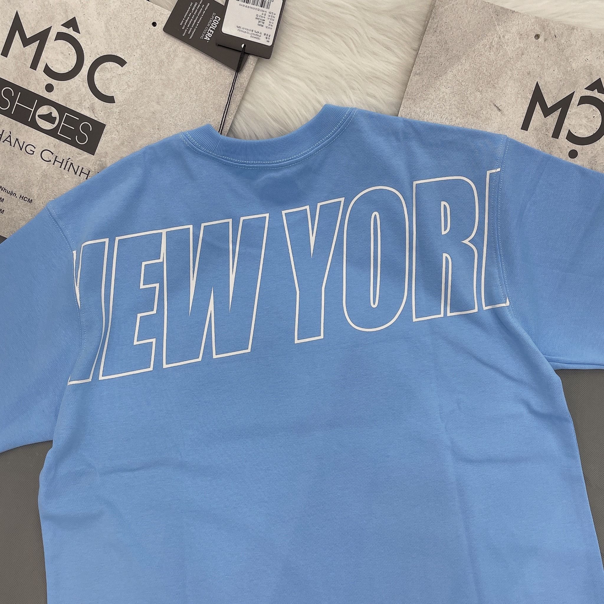 1174 - HÀNG CHÍNH HÃNG - ÁO THUN NEW ERA - NEW YORK CHẠY NGANG - BABY BLUE - CODE: 12354552