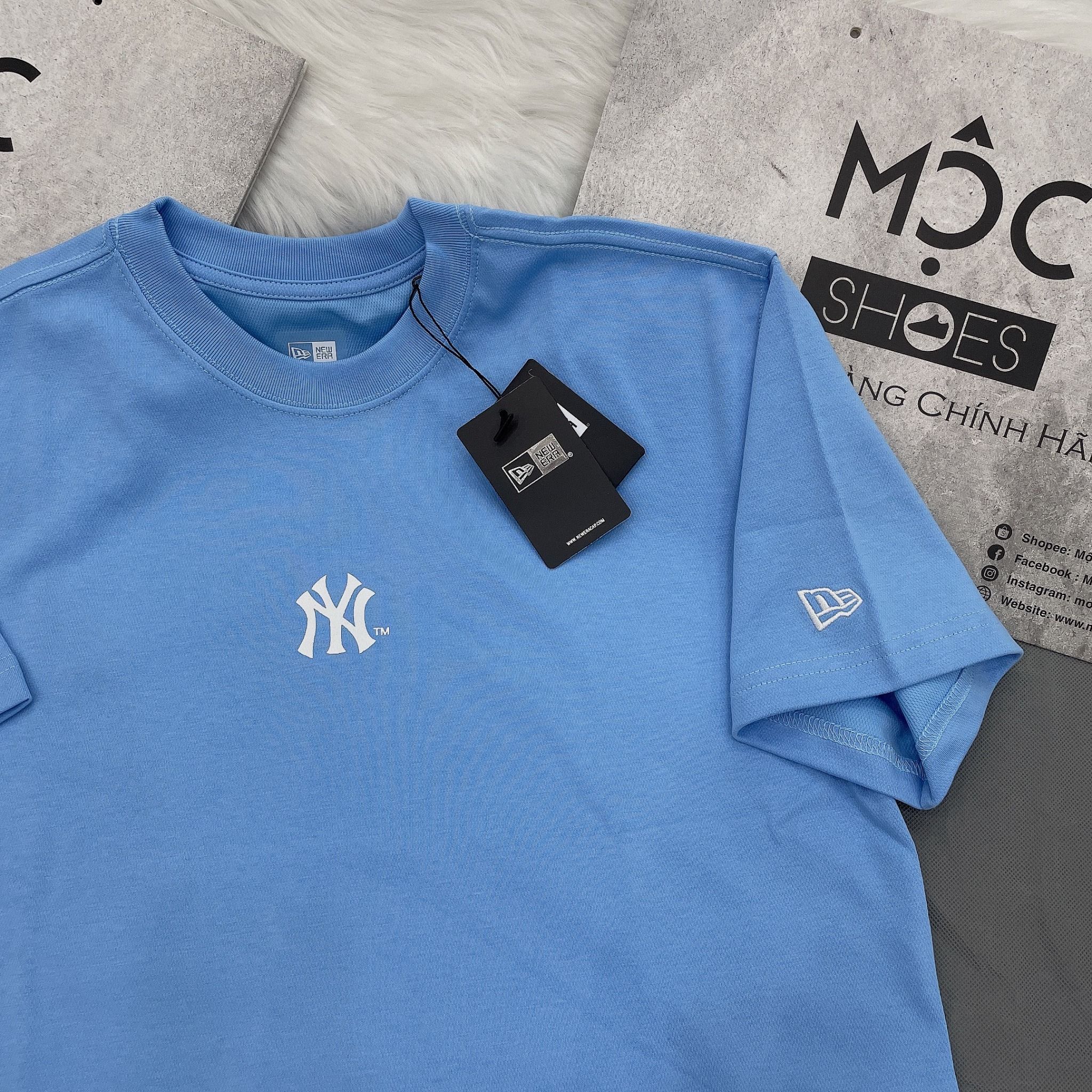 1174 - HÀNG CHÍNH HÃNG - ÁO THUN NEW ERA - NEW YORK CHẠY NGANG - BABY BLUE - CODE: 12354552