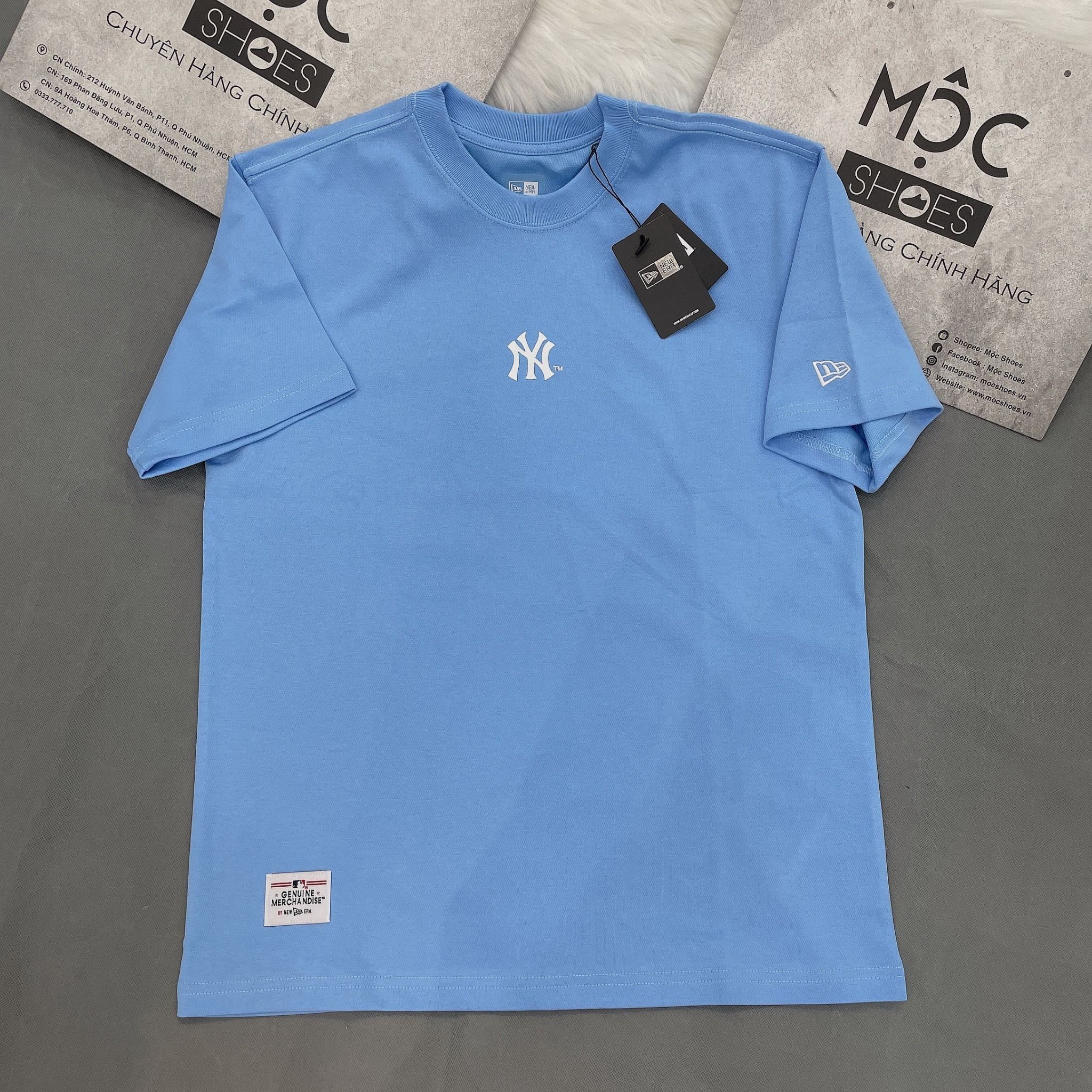 1174 - HÀNG CHÍNH HÃNG - ÁO THUN NEW ERA - NEW YORK CHẠY NGANG - BABY BLUE - CODE: 12354552