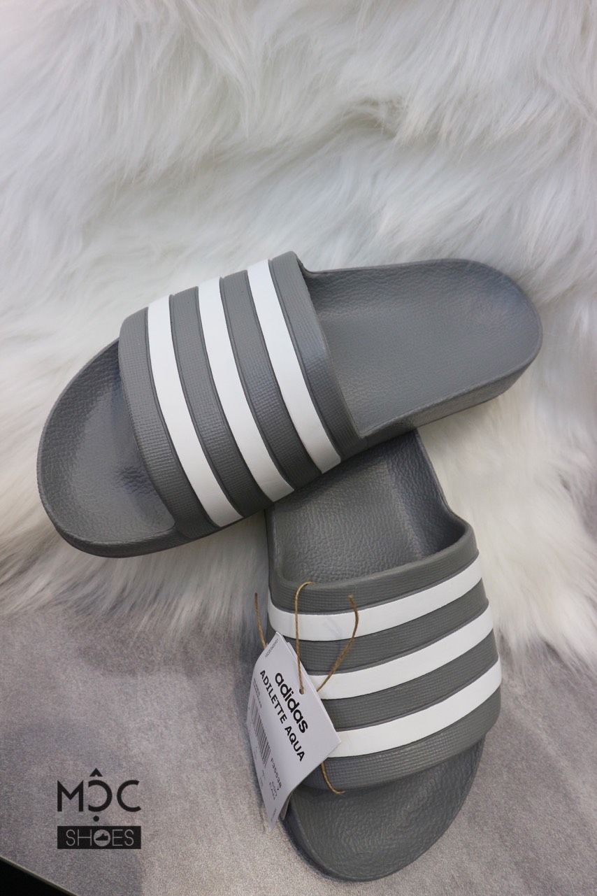 1169 - HÀNG CHÍNH HÃNG - DÉP ADILETTE AQUA SLIDE - XÁM SỌC TRẮNG - CODE: F35538