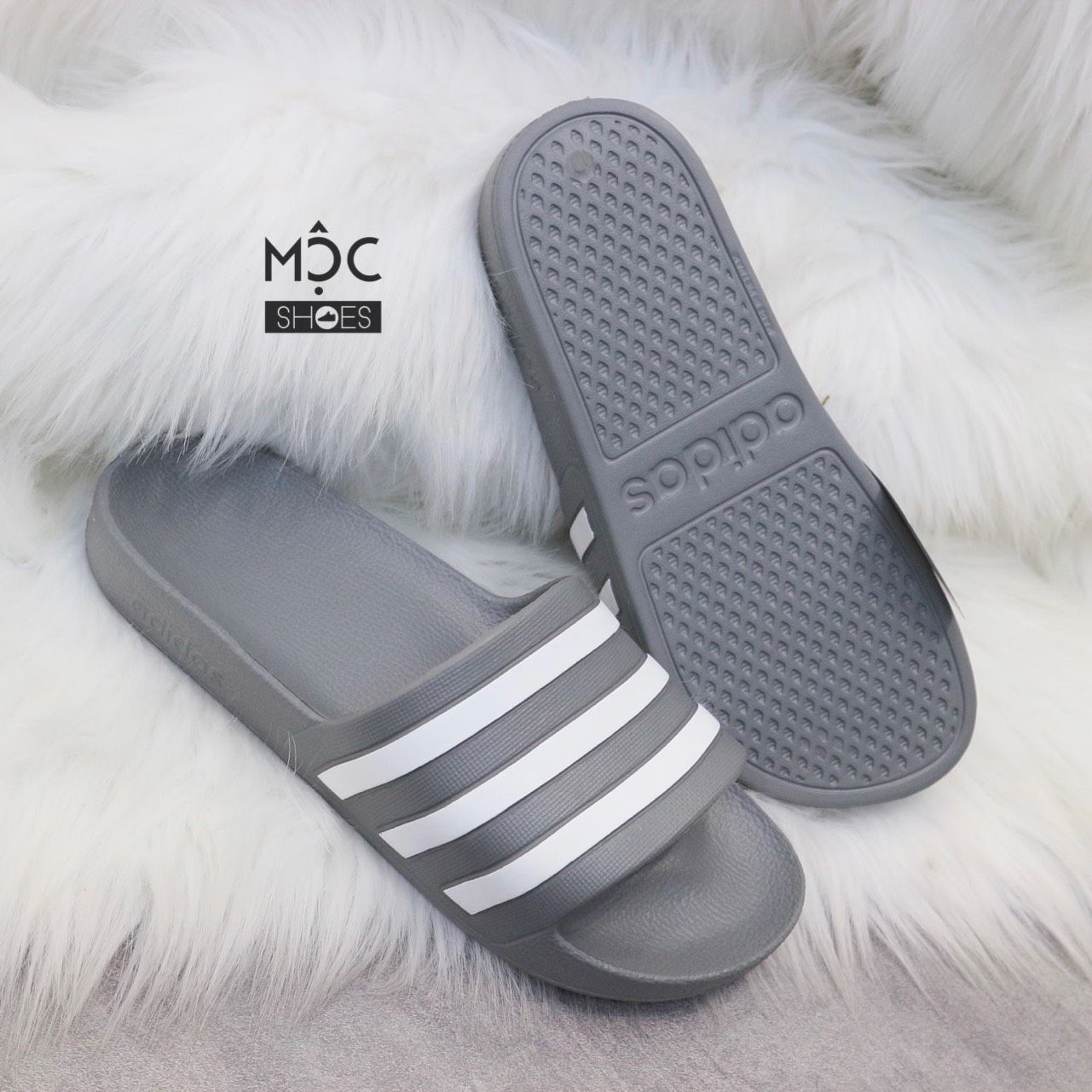 1169 - HÀNG CHÍNH HÃNG - DÉP ADILETTE AQUA SLIDE - XÁM SỌC TRẮNG - CODE: F35538