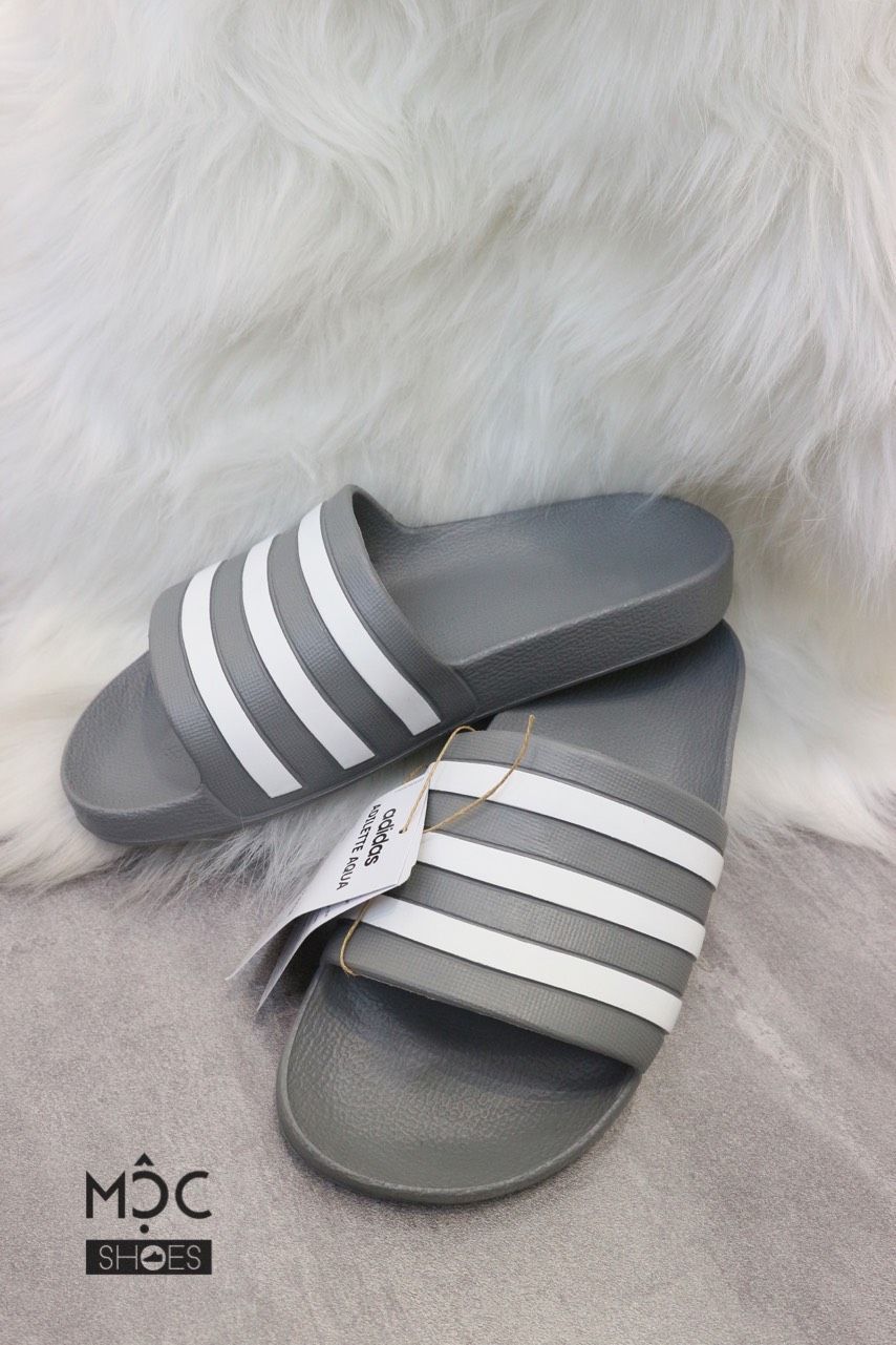 1169 - HÀNG CHÍNH HÃNG - DÉP ADILETTE AQUA SLIDE - XÁM SỌC TRẮNG - CODE: F35538