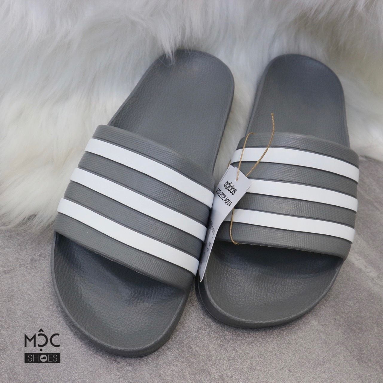 1169 - HÀNG CHÍNH HÃNG - DÉP ADILETTE AQUA SLIDE - XÁM SỌC TRẮNG - CODE: F35538