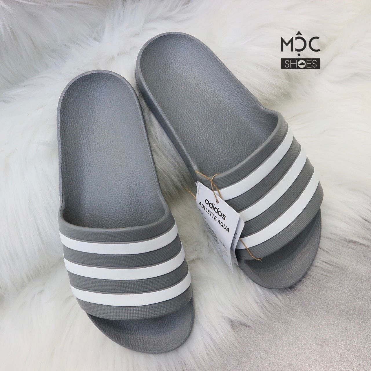 1169 - HÀNG CHÍNH HÃNG - DÉP ADILETTE AQUA SLIDE - XÁM SỌC TRẮNG - CODE: F35538