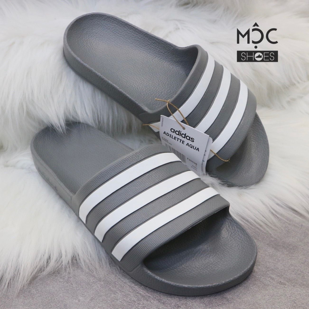  1169 - HÀNG CHÍNH HÃNG - DÉP ADILETTE AQUA SLIDE - XÁM SỌC TRẮNG - CODE: F35538 