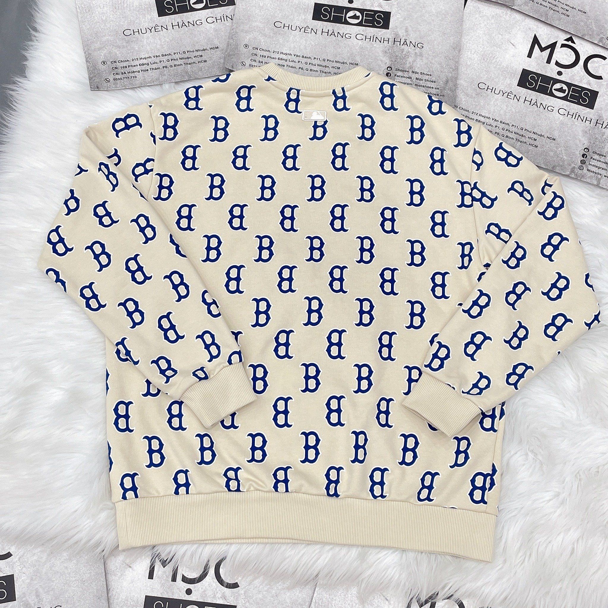 1180 - HÀNG CHÍNH HÃNG - ÁO SWEATER MLB MONOGRAM LOGO OVERFIT BOSTON RED SOX - BE - CODE: 3AMTM0231