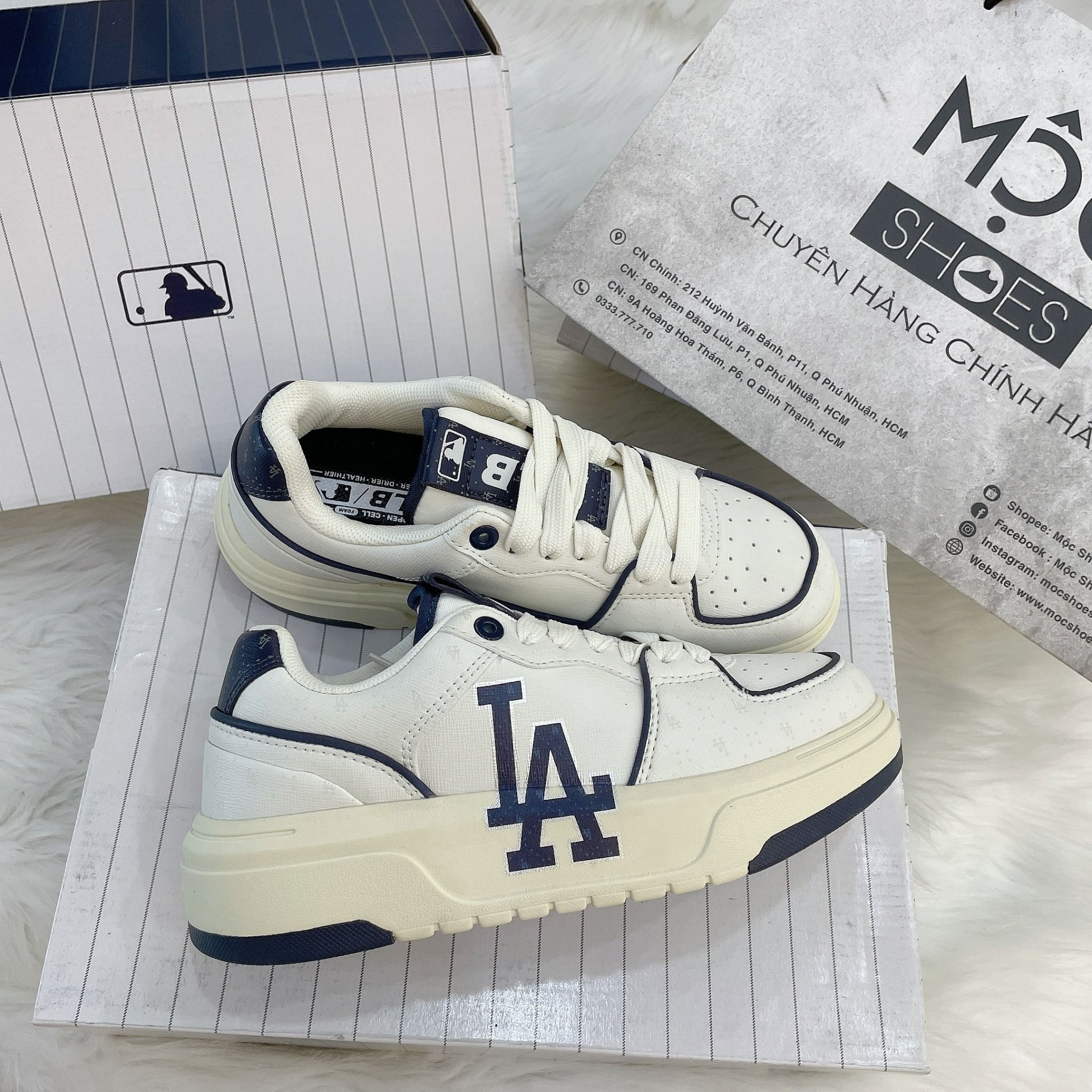 1240 - HÀNG CHÍNH HÃNG - GIÀY MLB CHUNKY LINER DIA MONOGRAM LOS ANGELES - WHITE VINTAGE