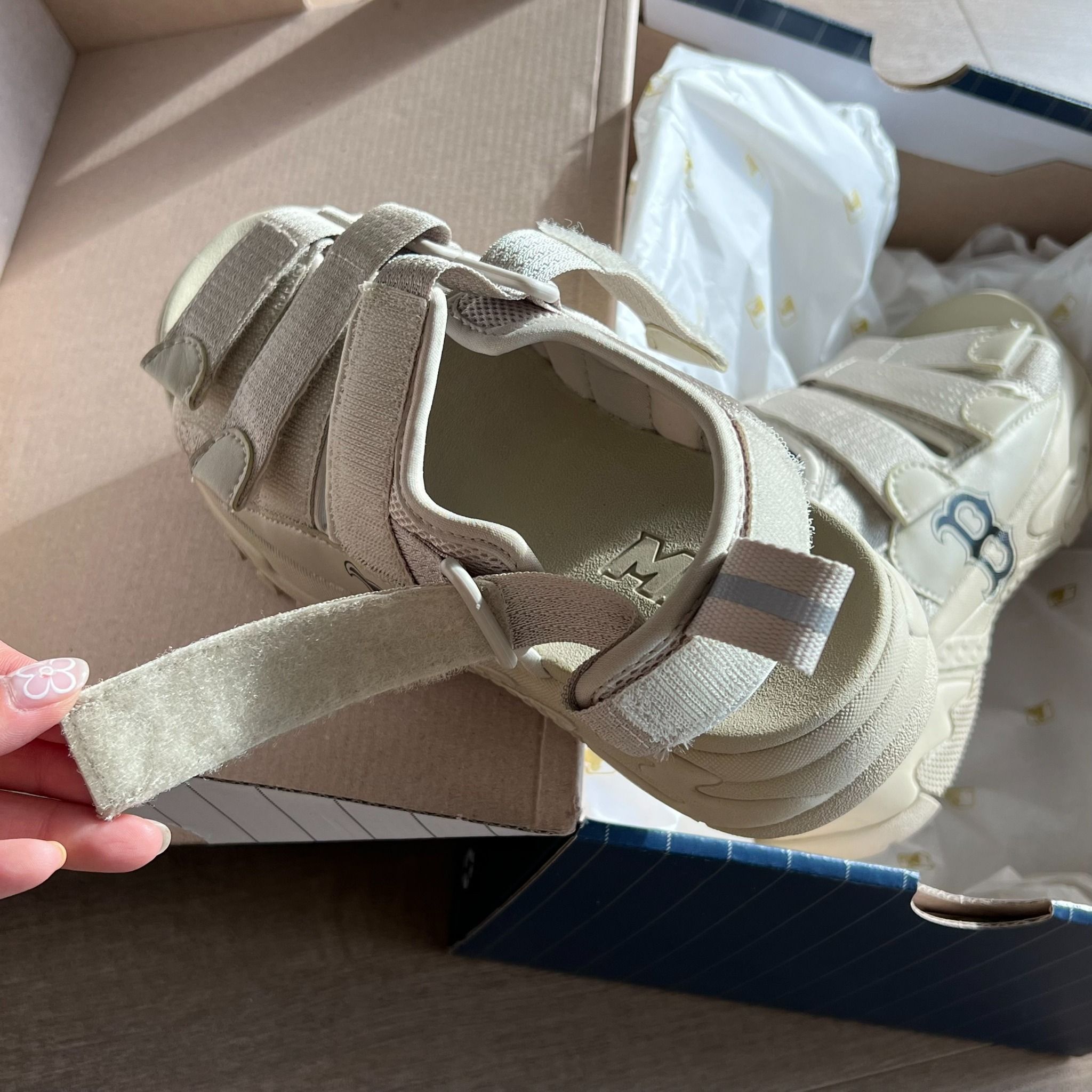 1095 - HÀNG CHÍNH HÃNG - Dép Sandal MLB Triple Logo Chữ B - Màu Be - CODE: 3ASDCSS33-43BGS