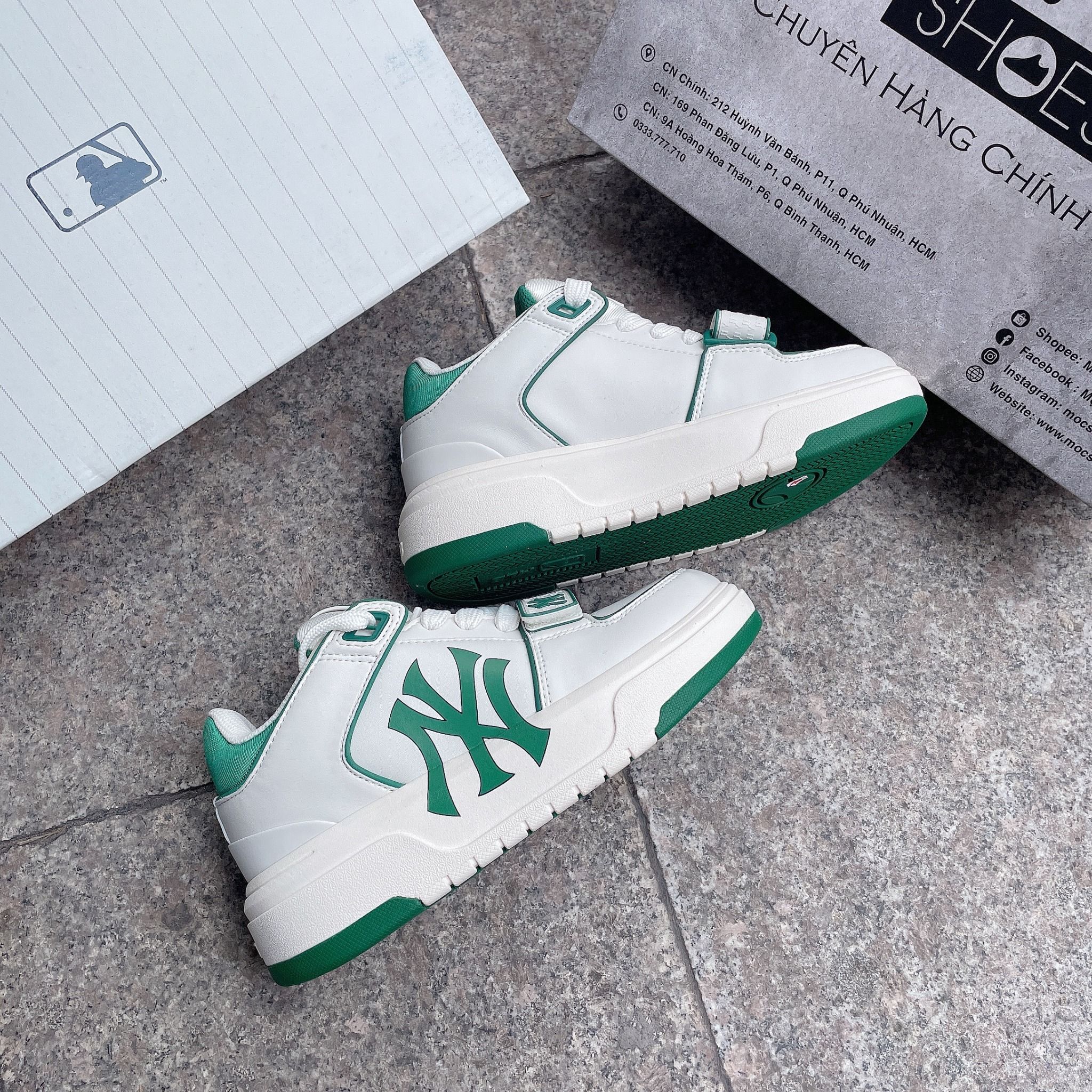 1333 - HÀNG CHÍNH HÃNG - GIÀY MLB CHUNKY LINER MID MONOGRAM MÀU XANH GREEN NY - *WHITE/GREEN* - CODE: 3ASXLMB3N