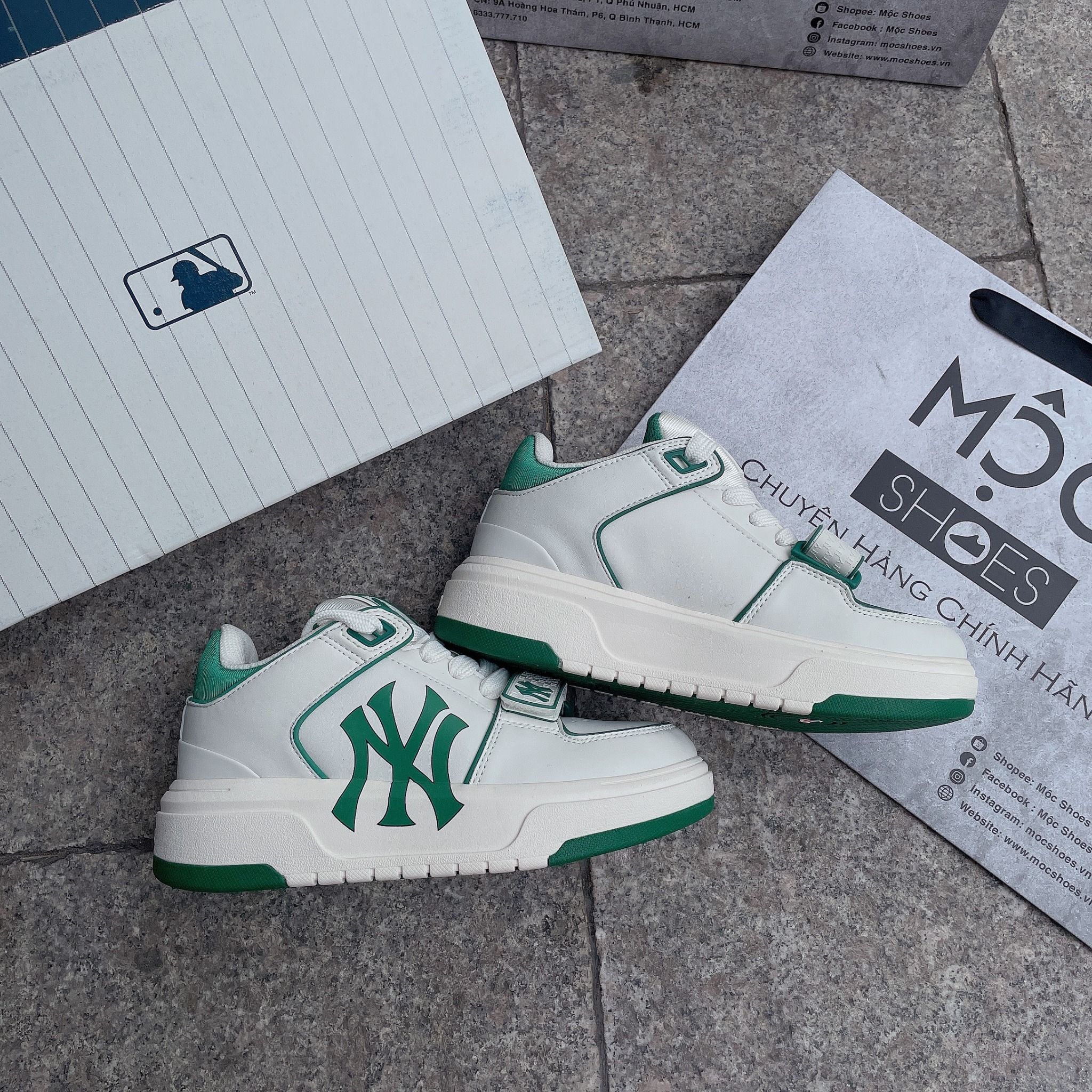 1333 - HÀNG CHÍNH HÃNG - GIÀY MLB CHUNKY LINER MID MONOGRAM MÀU XANH GREEN NY - *WHITE/GREEN* - CODE: 3ASXLMB3N