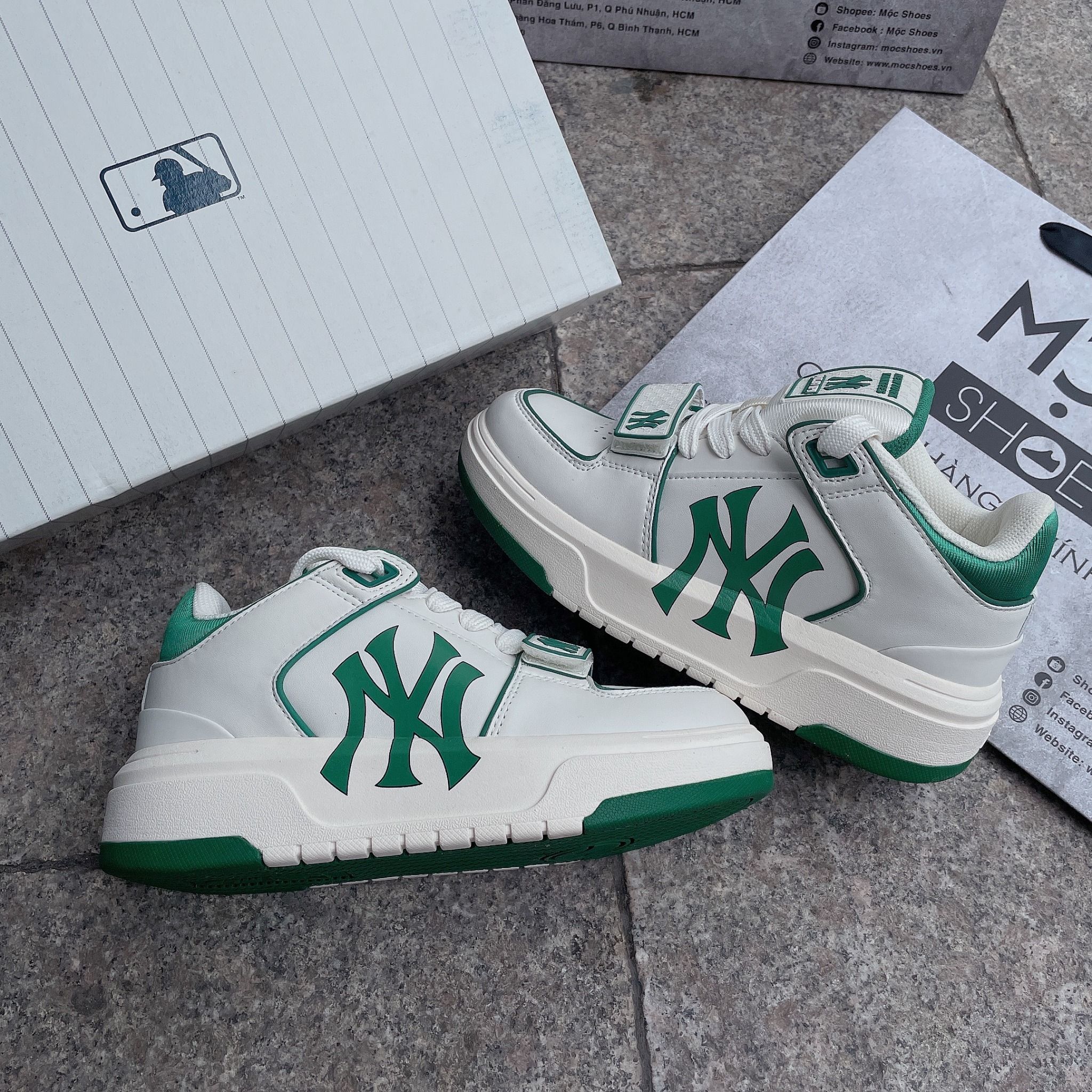 1333 - HÀNG CHÍNH HÃNG - GIÀY MLB CHUNKY LINER MID MONOGRAM MÀU XANH GREEN NY - *WHITE/GREEN* - CODE: 3ASXLMB3N