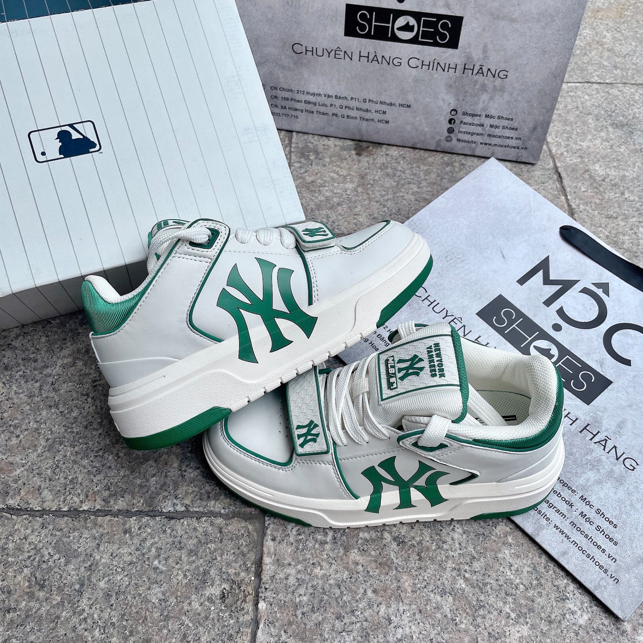 1333 - HÀNG CHÍNH HÃNG - GIÀY MLB CHUNKY LINER MID MONOGRAM MÀU XANH GREEN NY - *WHITE/GREEN* - CODE: 3ASXLMB3N