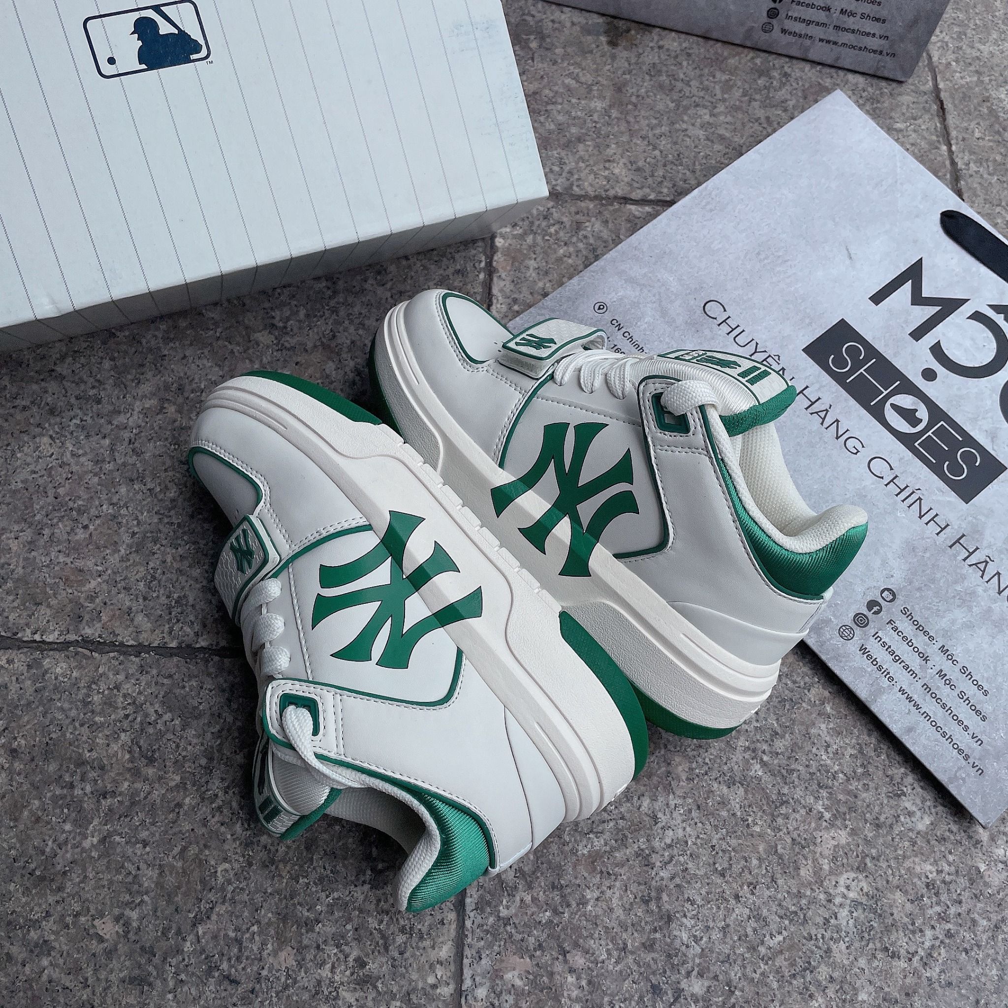 1333 - HÀNG CHÍNH HÃNG - GIÀY MLB CHUNKY LINER MID MONOGRAM MÀU XANH GREEN NY - *WHITE/GREEN* - CODE: 3ASXLMB3N