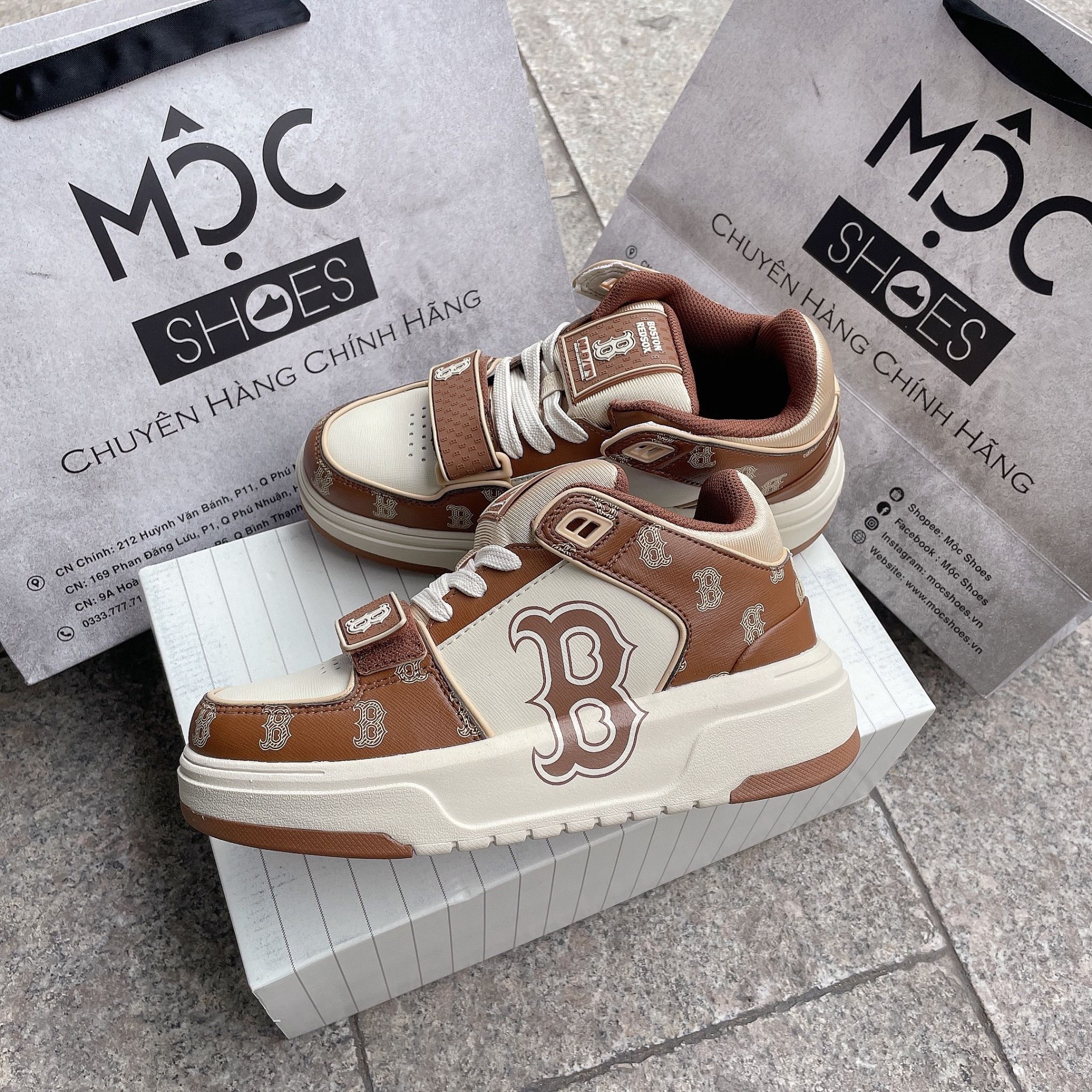 1332 - HÀNG CHÍNH HÃNG - GIÀY MLB CHUNKY LINER MID MONOGRAM MÀU NÂU B BOSTON - *BROWN/WHITE* - CODE: 3ASXCLP3N