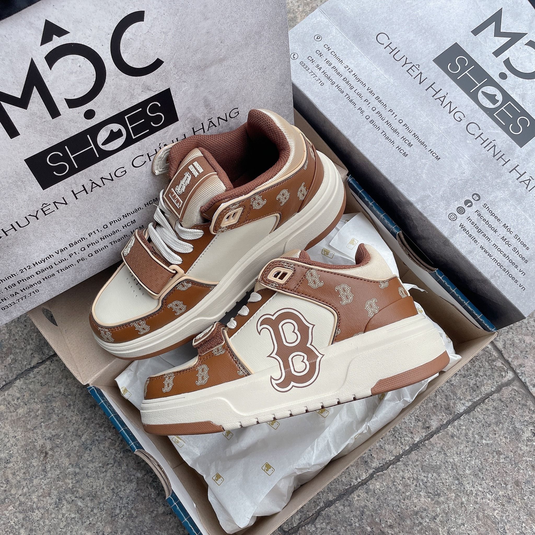 1332 - HÀNG CHÍNH HÃNG - GIÀY MLB CHUNKY LINER MID MONOGRAM MÀU NÂU B BOSTON - *BROWN/WHITE* - CODE: 3ASXCLP3N