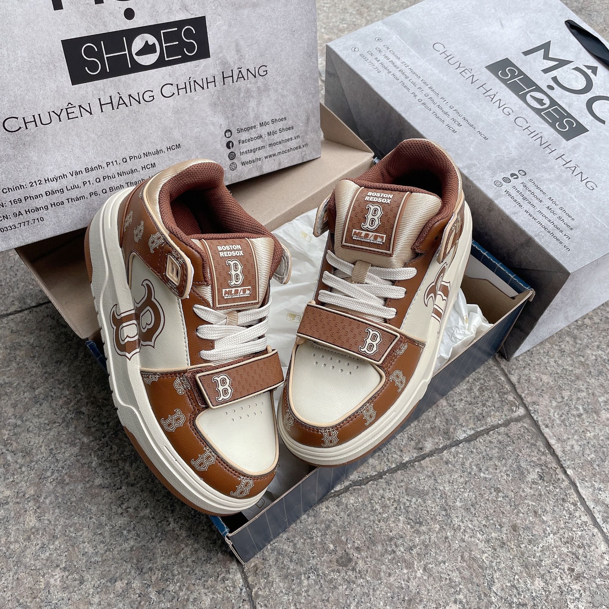 1332 - HÀNG CHÍNH HÃNG - GIÀY MLB CHUNKY LINER MID MONOGRAM MÀU NÂU B BOSTON - *BROWN/WHITE* - CODE: 3ASXCLP3N